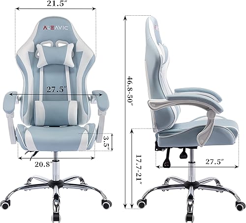 Miniatura 2 de ALEAVIC Silla de juegos para adultos, silla ergonómica de respaldo alto para juegos de computadora con reposacabezas y soporte lumbar, color azul