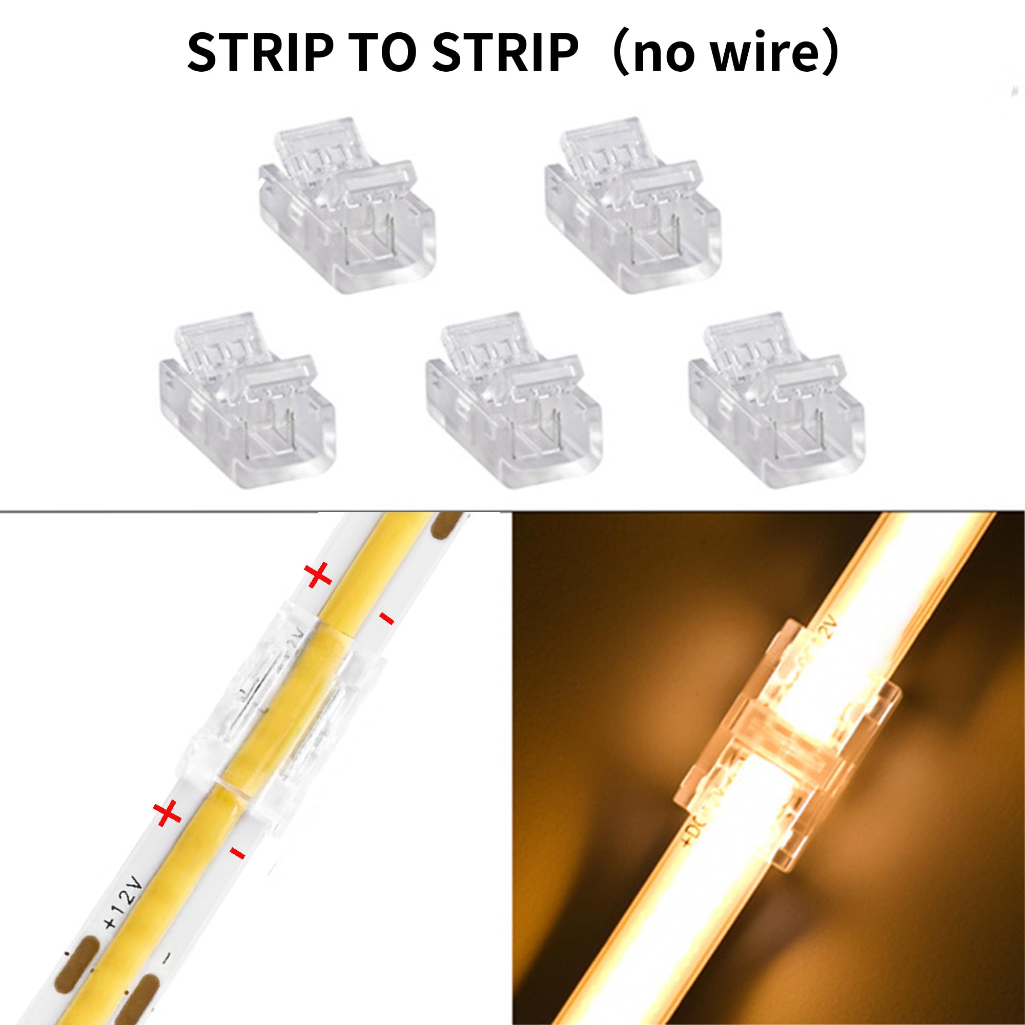 Clearhill 2Pin LED Light Strip Connectors,20Packs-8mm Solderless Quick Adapter for Single Color 5V/12V/24V LED Strips-Durable PVC & Copper,Transparent Terminal for Secure Connection - Image 4