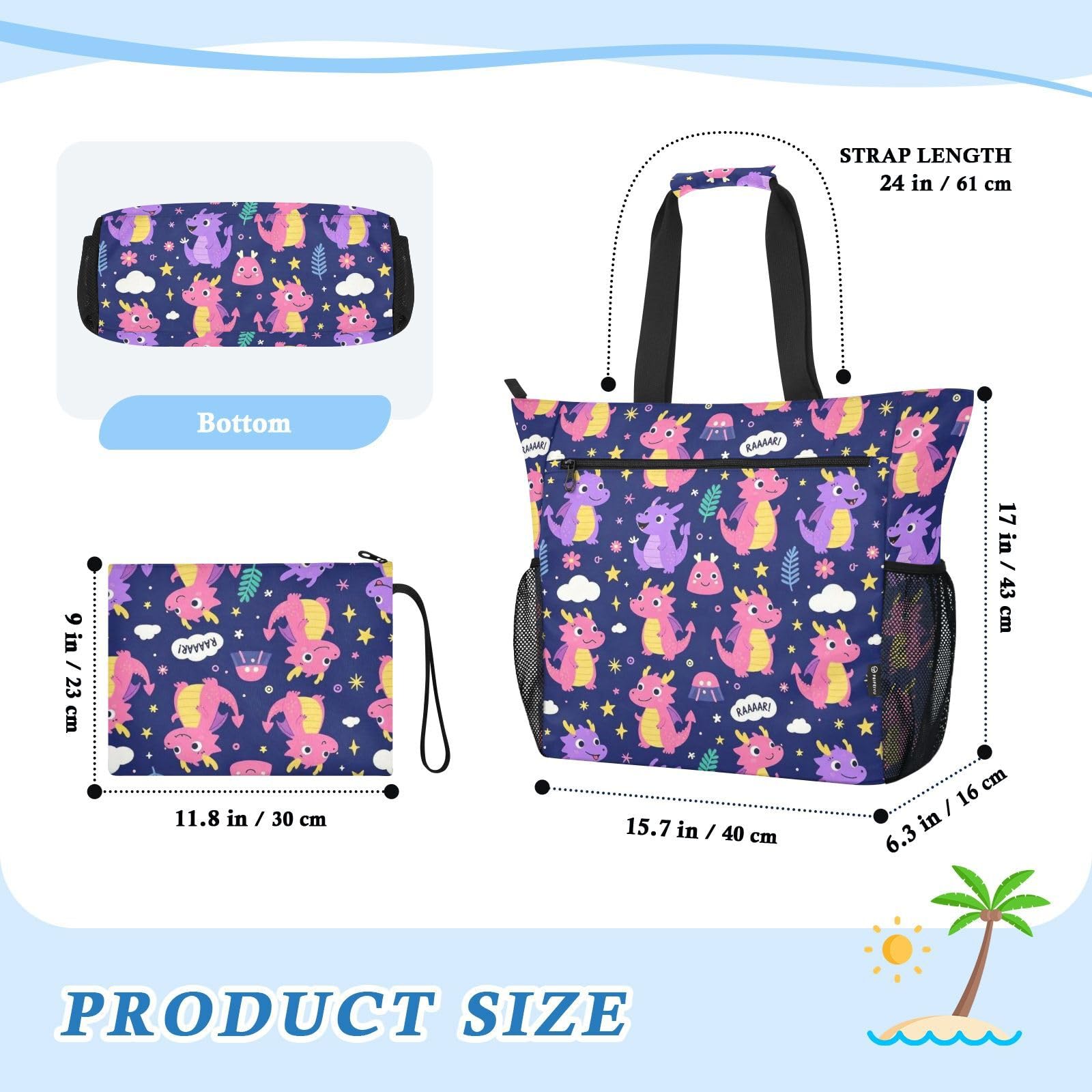 JUNZAN Versátil bolsa de playa con cremallera para almacenamiento de