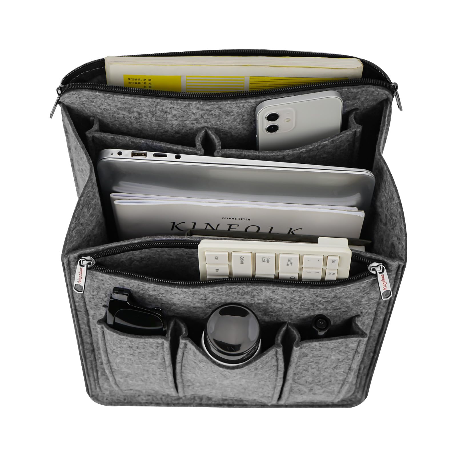 Organiseur de sac à dos de grande capacité – Insert de rangement en feutre pour sacs à dos, sacs à dos et sacs de voyage de 25,4 cm + | Design vertical avec fente pour bandoulière et poche
