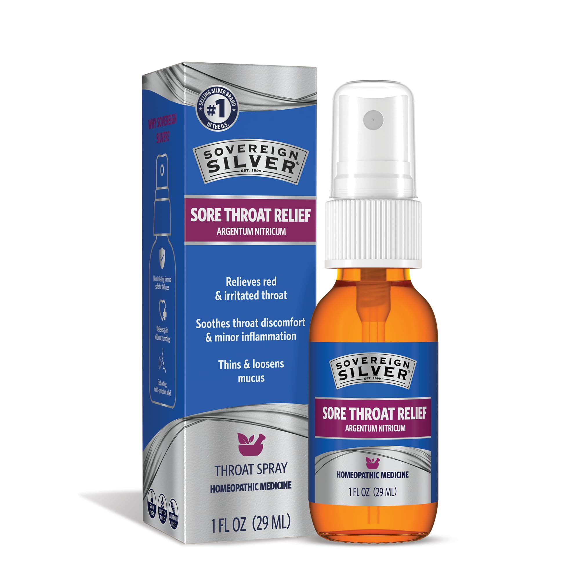 Sore Throat Spray - Colloidal Silver Throat Spray, Immune Support Supplement for Adults and Kids, Daily Use Liquid Argentum Nitricum Solution - 1 fl oz (30mL)