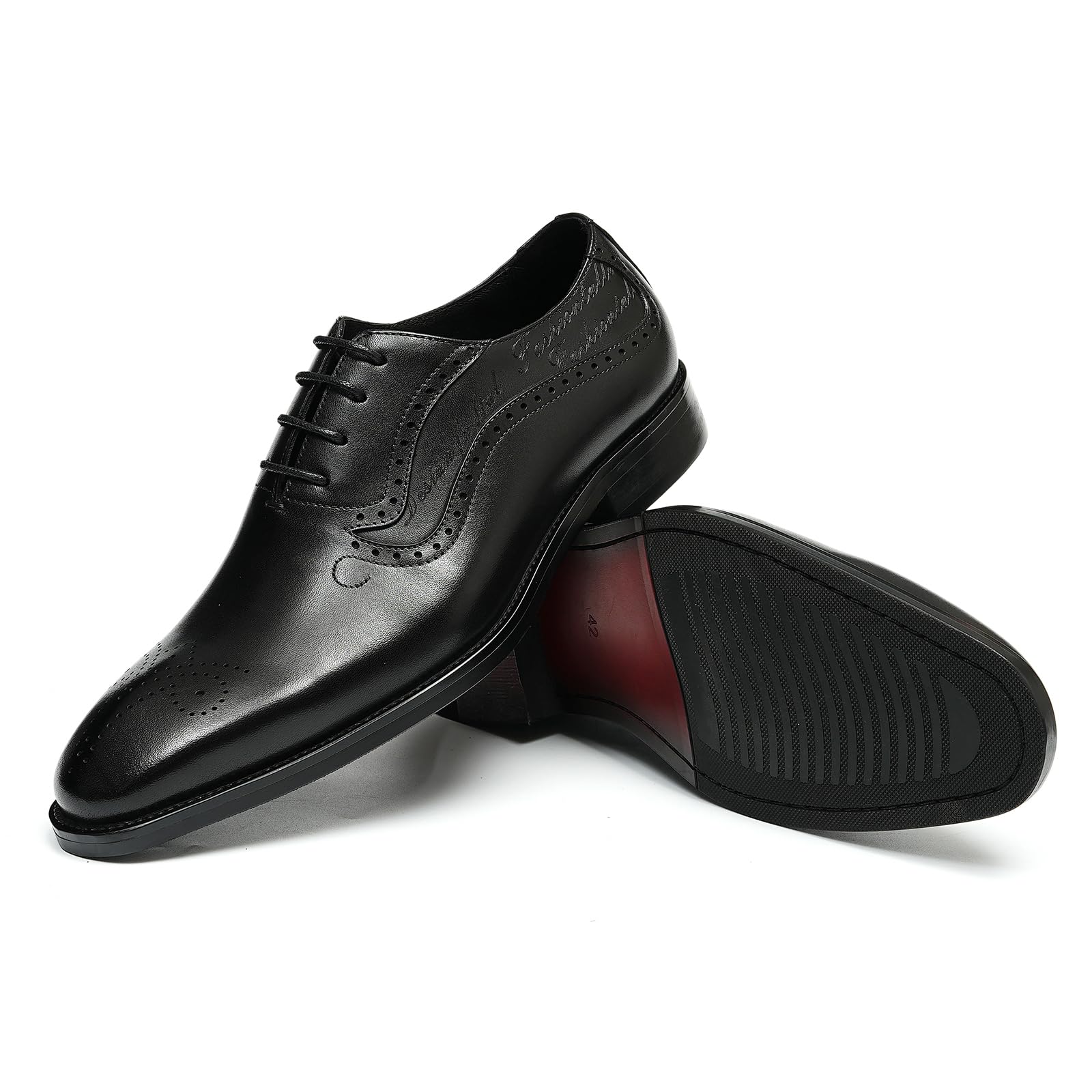 Brogues Oxford Formales Negocios para Hombres Zapatos Vestido en Cuero Genuino Zapatos de Vestir Bajos con Cordones