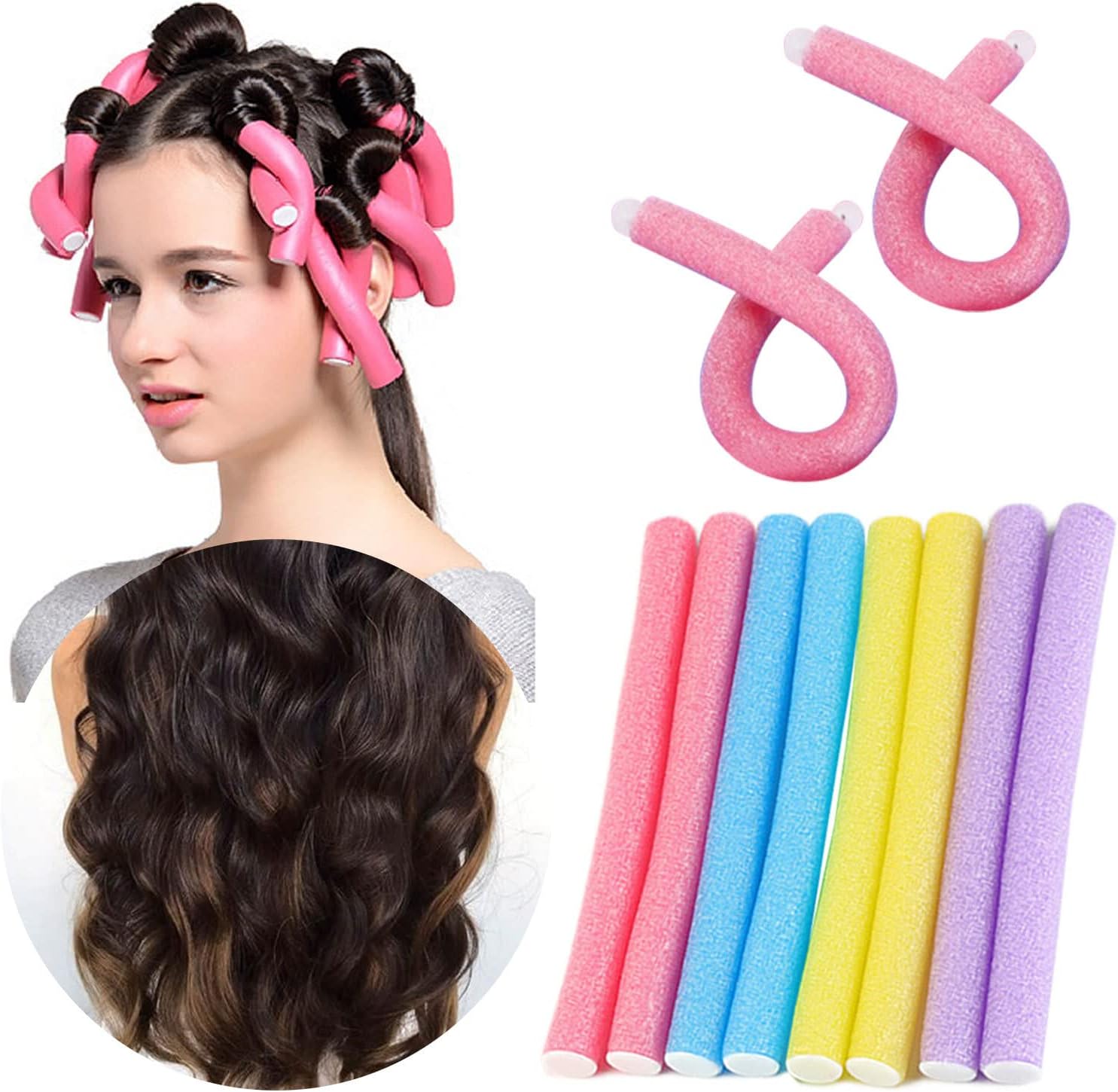 Amazon ヘアカーラー 熱なし、10個 ヘアカーラー ローラー スポンジローラー ウェーブフォーマー ヘアローラー ローラーでの長い