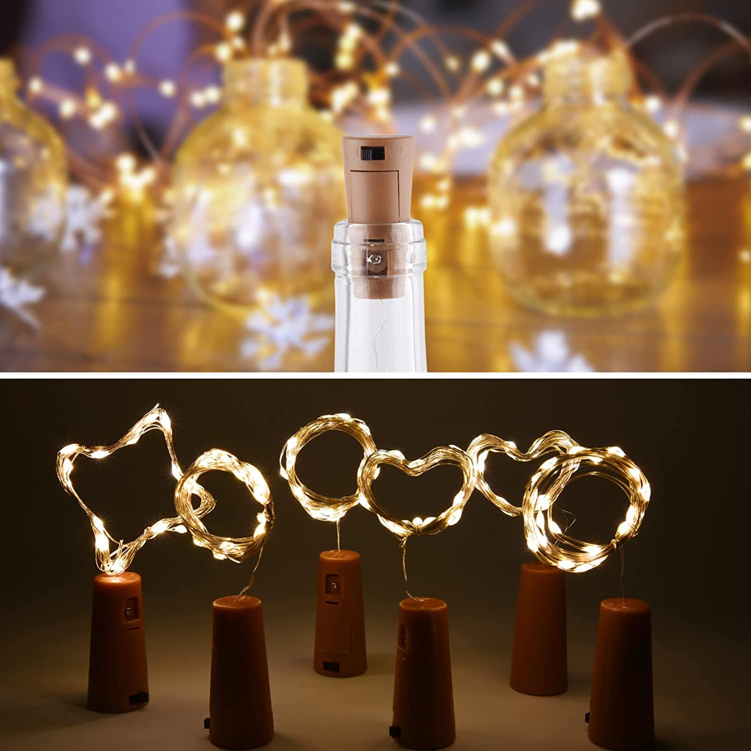 Stringa di luci in Filo di Rame con Sughero for Bottiglia di Vino da 20 LED, Funzionamento a Batteria da 2 m for Diwali, Natale, Valintine, Decorazione /631/3005