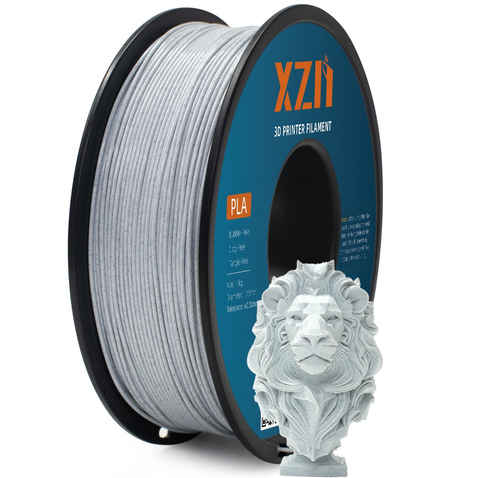 PLA Filament 1.75mm Marble 1KG, 3D Printer Filament Dimensional Accuracy +/- 0.02mm, 1kg Plastic Spool(2.2lbs) 3D Printing Filament Fits for Most FDM 3D Printers (Grey)