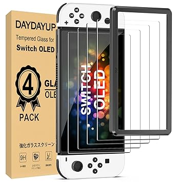 [4 Pack] daydayup Tempered Glass Screen Protector Compatible with Nintendo Switch OLED Model 2021 - with [Alignment Frame] Transparent HD Clear Screen Protector for Nintendo Switch OLED