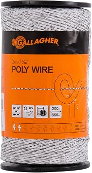 Gallagher 1/16" x 656 Electric Fence Polywire | Lightweight Portable Fence Line | UV-Resistant with 6 Stainless Steel Conductors | Ideal for Livestock Rotation, Gardens & Temporary Setups