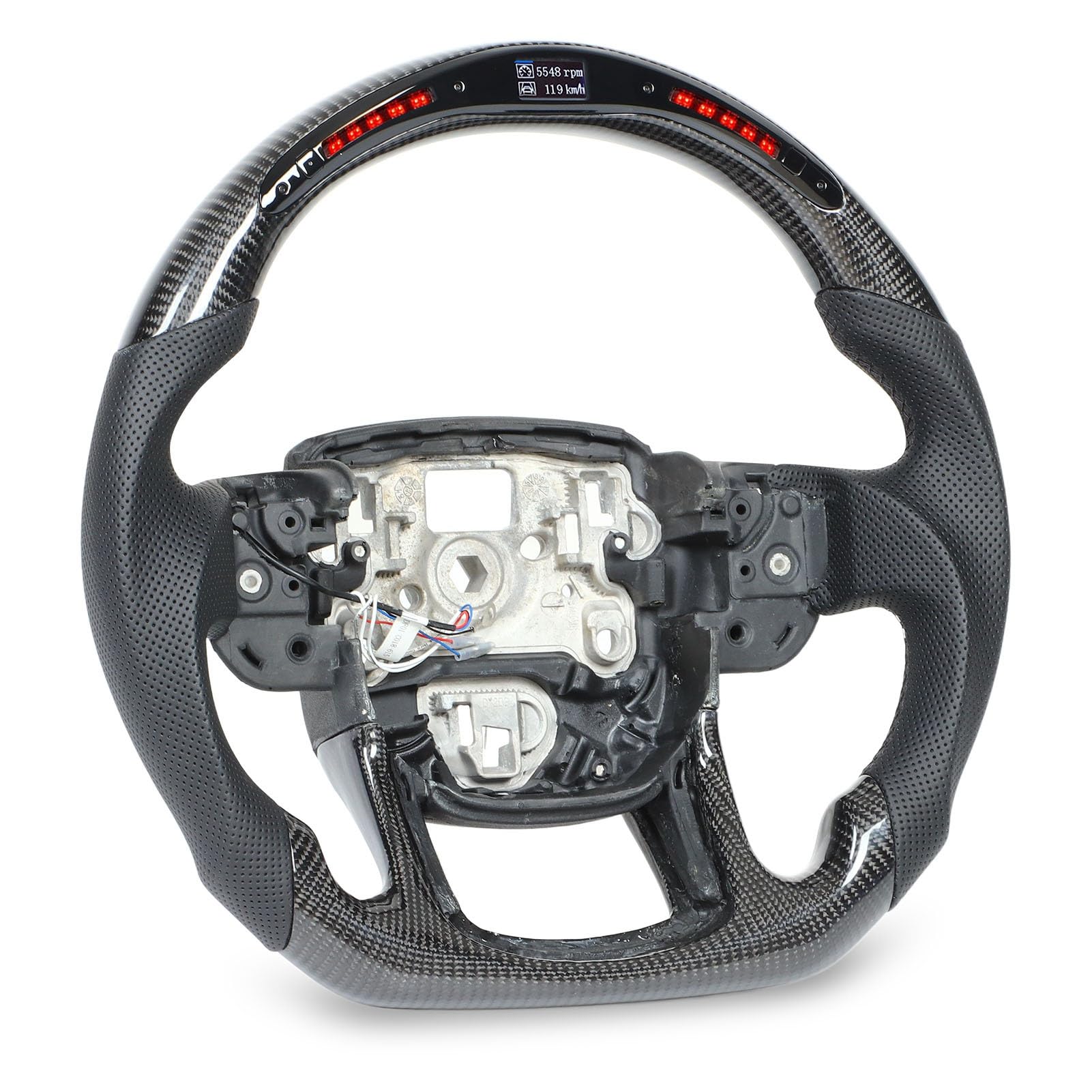 Tbest Volante in Fibra di Carbonio con Luce a LED per Sport L494 2014-2022, Volante da Rpm e RGB con Display LCD, Impugnatura in Pelle Traforata a Forma di D