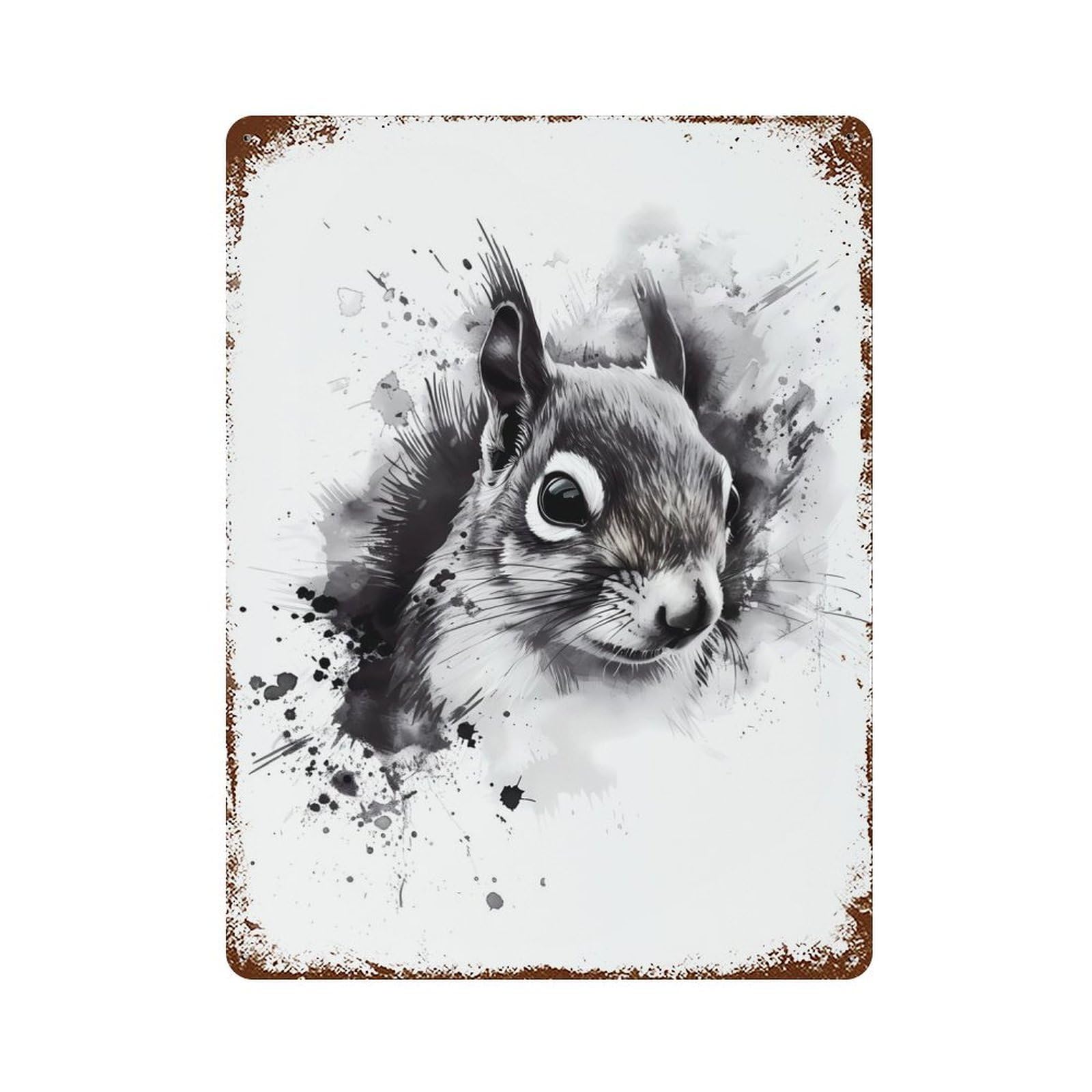 Squirrel Watercolor Rusty Metal Tin Sign 15.7"x11.8", Ideal for Farmhouse, Kitchen And Entryway Decor