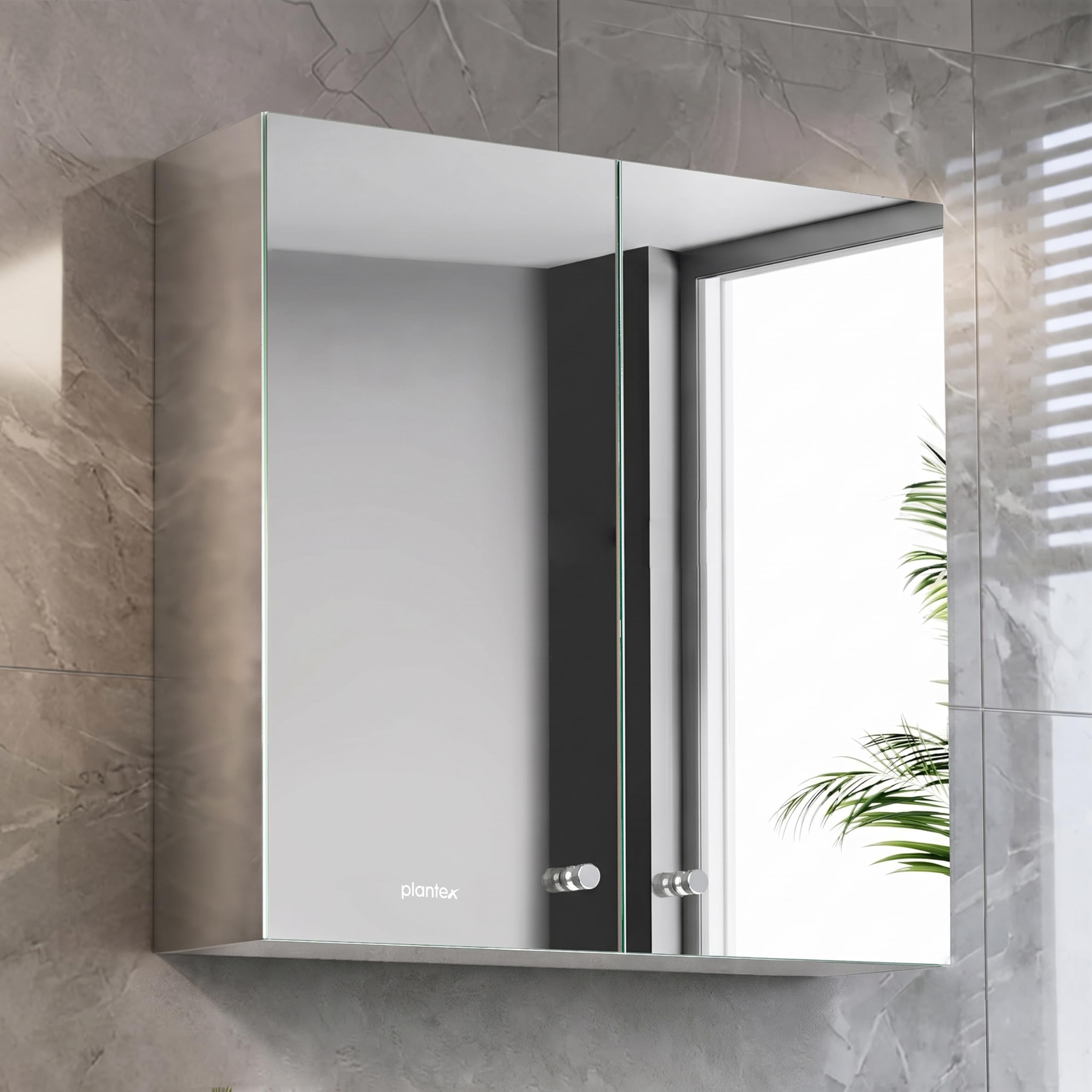 Plantex Bathroom Mirror Cabinet/304 Stainless Steel Bathroom Cabinet with Mirror/Bathroom Storage Cabinet/Wall Mounted Mirror Bathroom Cabinet (18x18 Inch-Chrome/Double Door)
