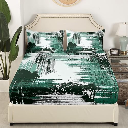 Miniatura 3 de Manfei Juego de sábanas abstractas tamaño matrimonial, juego de sábanas de arte abstracto moderno, 4 piezas con sábana bajera de bolsillo profundo +