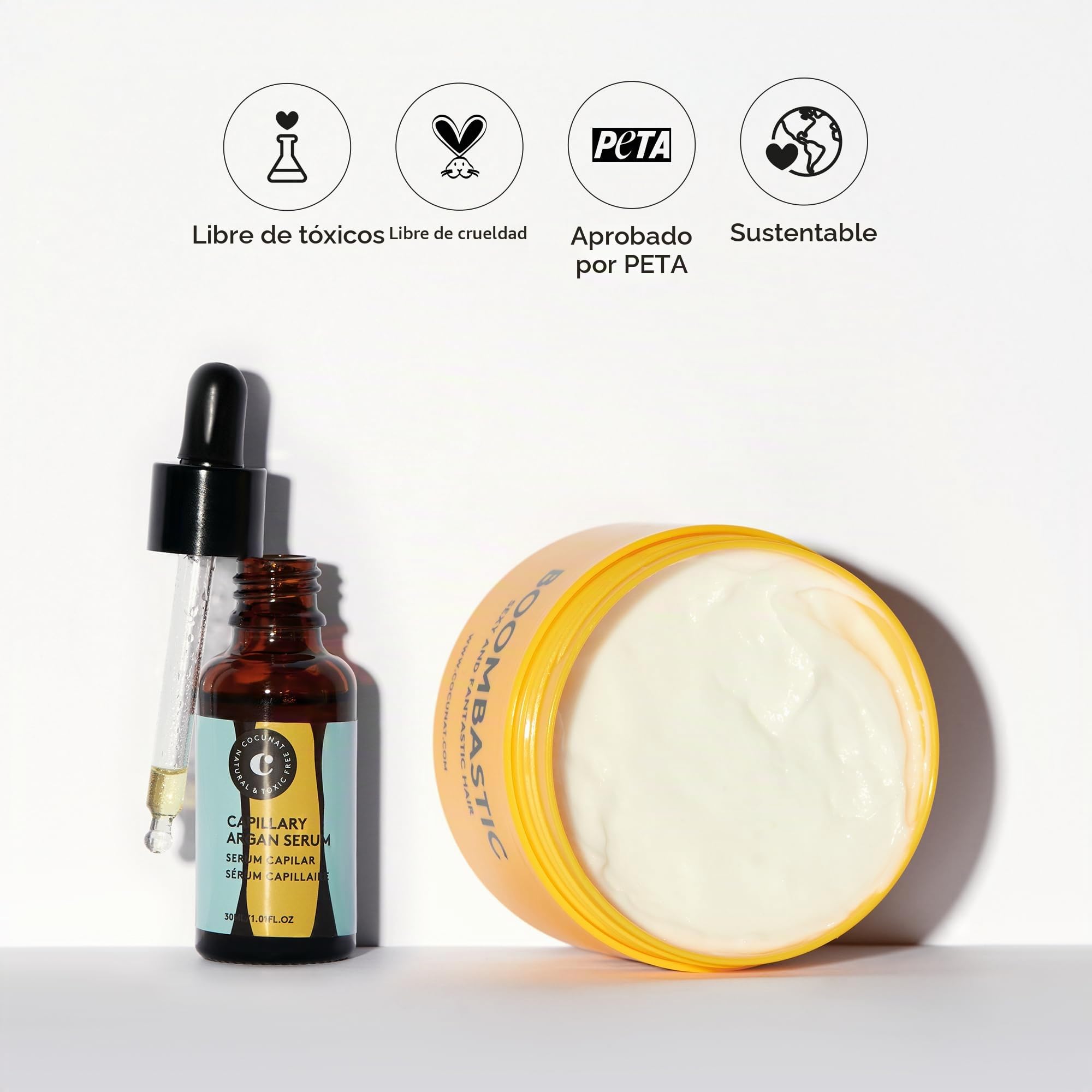 COCUNAT Boombastic + Sérum Argán Mascarilla Capilar Anti Frizz 200+30ml | Mascarilla ultra nutritiva con Ácidos Láurico y Linoleico + Sérum de Argán sin aclarado. Sin siliconas.