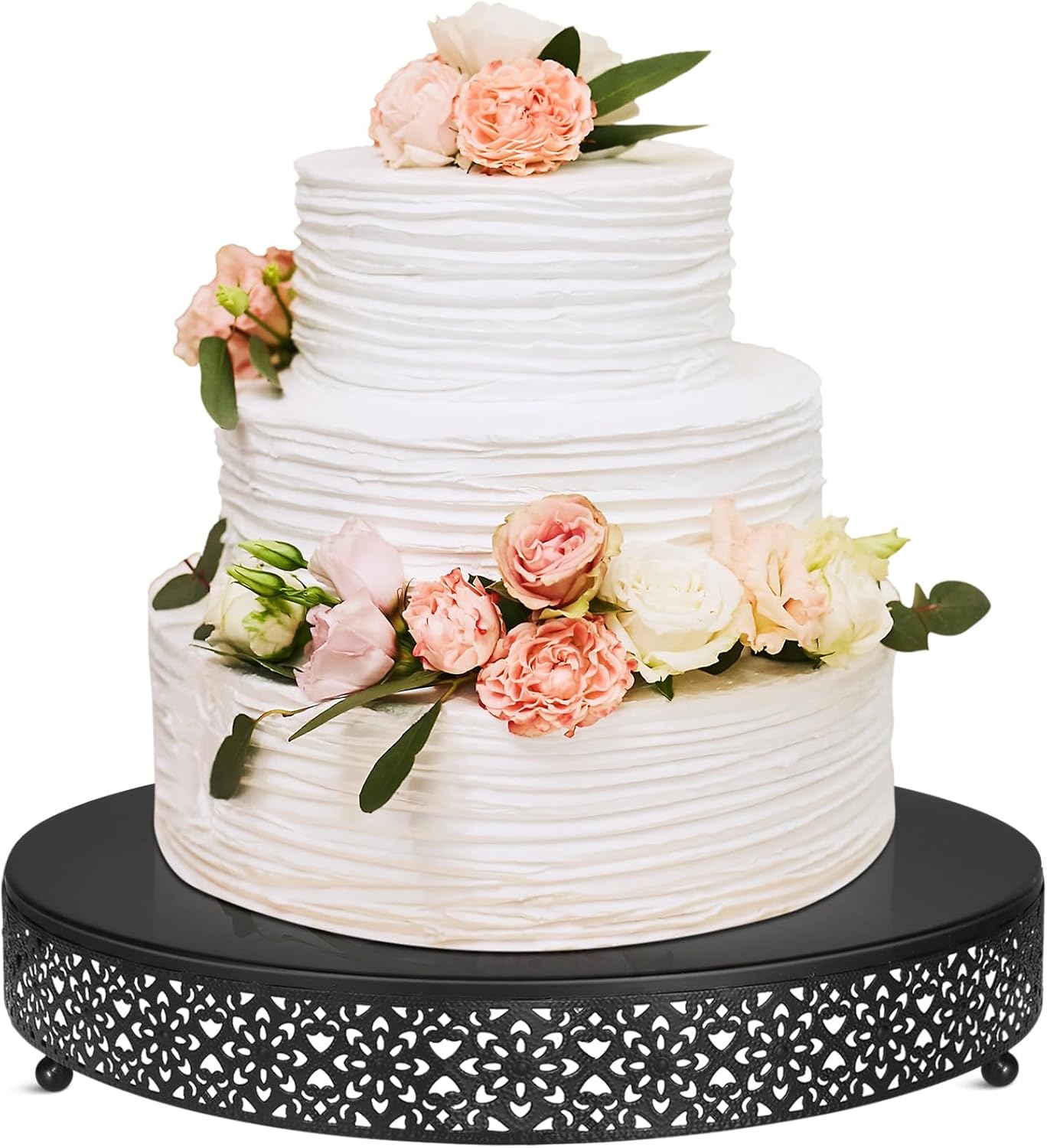 Wenqik Cake Stand 16 Inch Round Metal Cupcake Dessert Wedding Cake Stand Cookies Display Holder Fruit Serving Tray for Table Wedding Birthday Anniversary Party(Black)