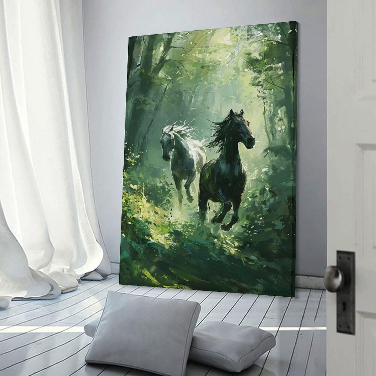Junmoney Forest Galloping Duo Wall Picture Print 16x24inch(40x60cm), for Home Walls, Creative Rooms Or Shared Spaces, Stylish Home Artwork for Focal Walls
