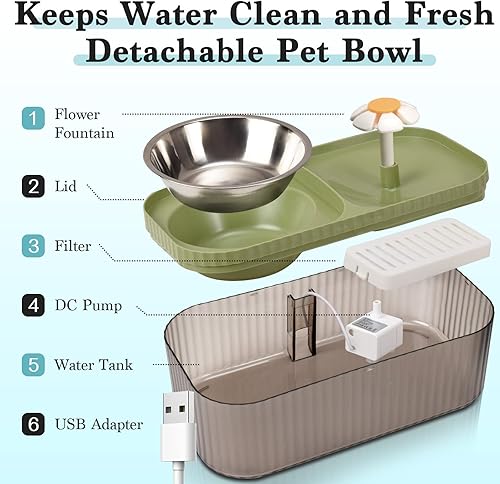 Miniatura 4 de Paquete de 6 fuentes de agua para gatos, filtros cuádruples, filtros de repuesto para fuente automática de mascotas de 100 oz/3 L, dispensador de