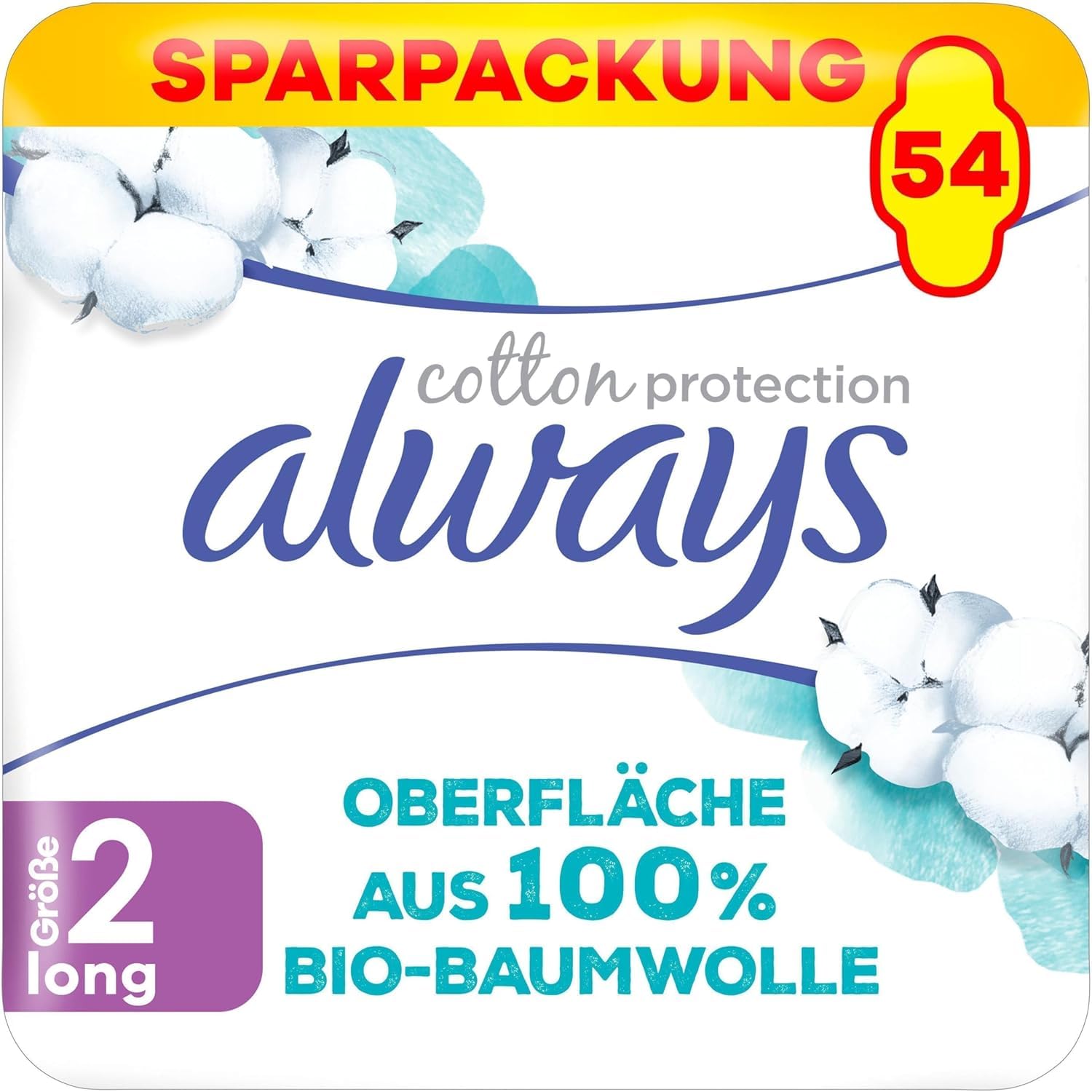 Always Ultra Binden Damen Gr. 2, Cotton Protection Long, 54 Damenbinden mit Flügeln (3 x 18 Stück), Monatspaket, ultradünn und super absorbierend