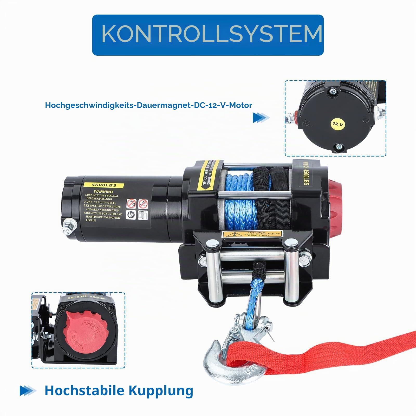 Trintion Elektrische Seilwinde 12V 4500LBS 13M Elektrische Winde Motorwinde Seilzug Elektrowinde mit Funkfernbedienung und Handschalter für mittelgroße große SUVs LKWs und sogar Yachten