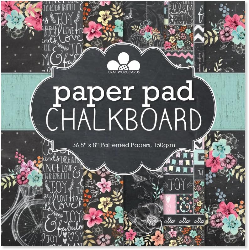8x8 Patterned Paper Pad-Chalkboard, cardstock, Black, 22 x 21 x 1.3 cm