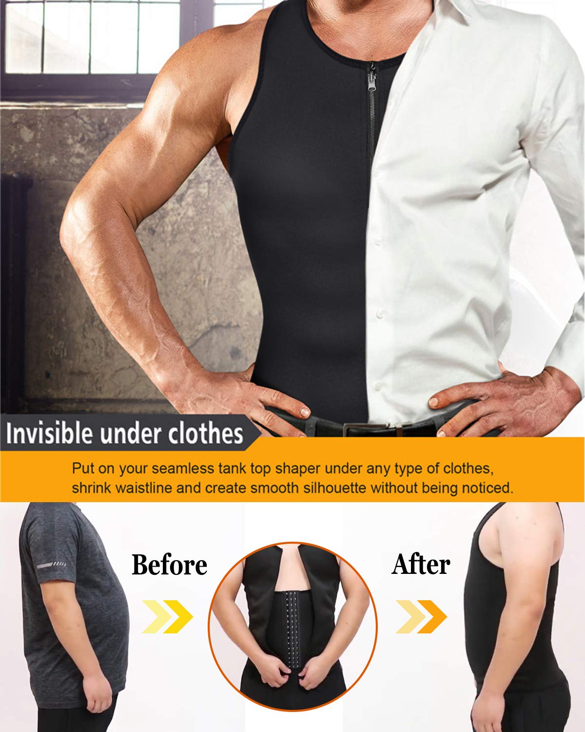 Chaleco Moldeador Sauna Deportivo Hombre Camiseta Reductora Adelgazante Fitness Faja Compresión Formación Músculos para Sudoración