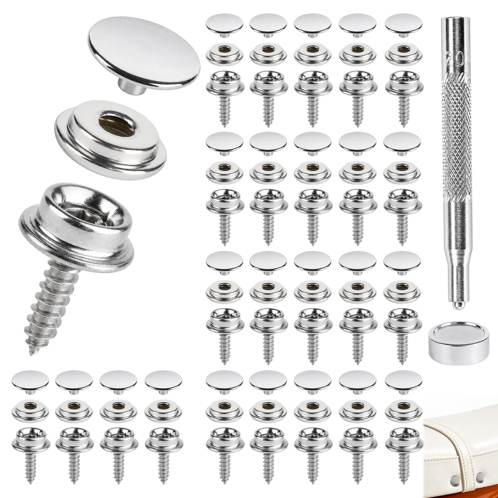 75 Pcs Press Studs Snap Fasteners, 15 mm Stainless Steel Snap Fastener Kit