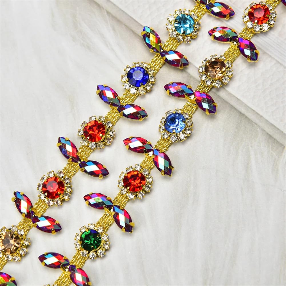 Chaîne en métal doré Siam AB 90 cm strass et paillettes couture
