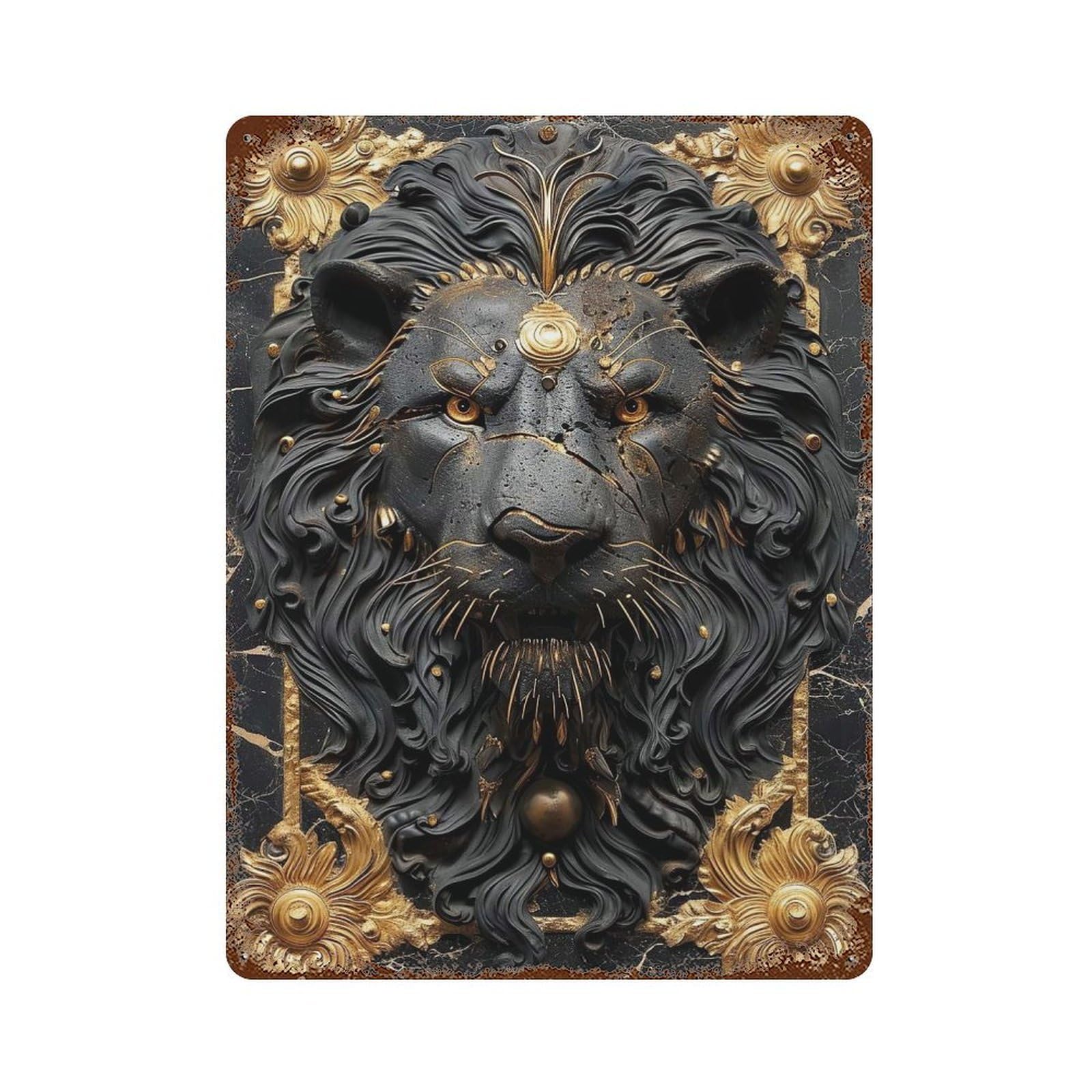 Ancient Golden Lion Art 15.7"x11.8" Aged Metal Wall Plaque, Classic Wall Plaque for Pub, Kitchen And Man Cave Decor