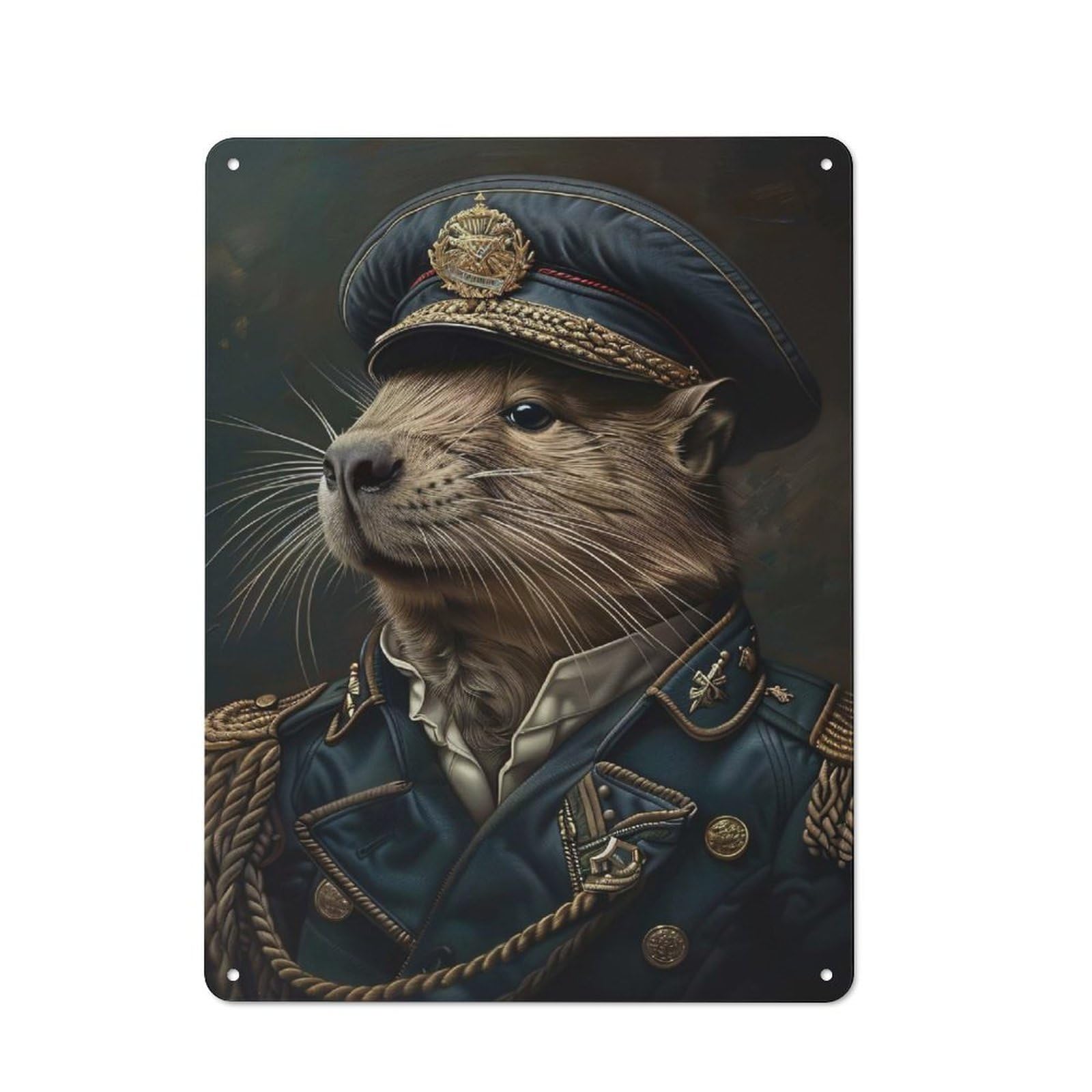 Junmoney Style-17 Capybara In Military Uniform Barn Style Metal Wall Decor 40X30cm, Country Metal Sign For Kitchen, Cottage, Porch Or Garden Room