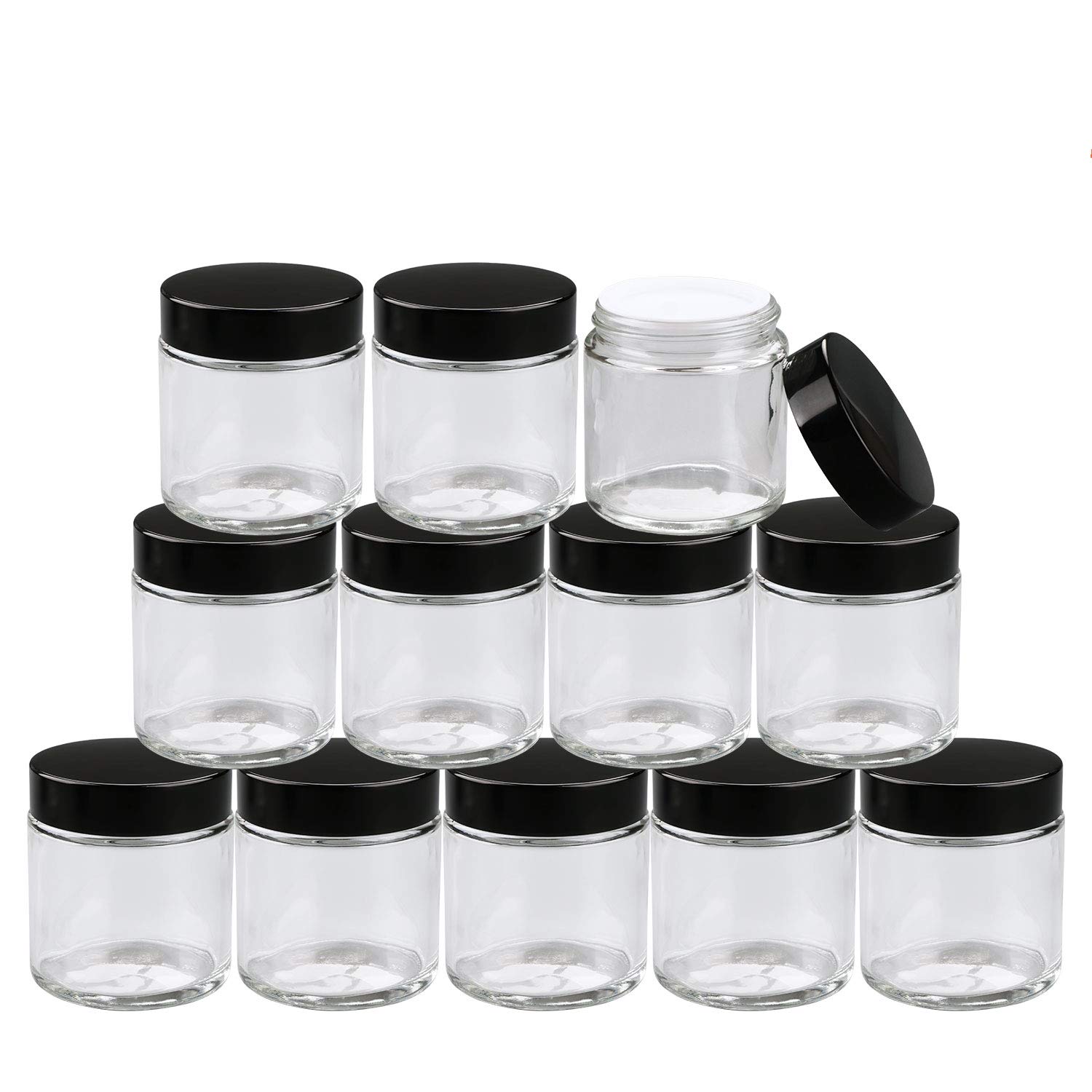 Cosmetic Jars,Encheng 25 Pack of 4 oz Clear Round Glass Jars, with Inner Liners and black Lids,Empty Travel Cosmetic Containers,Cream jars …
