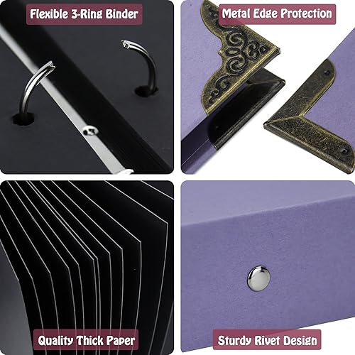 Miniatura 3 de Vienrose Kit de álbum de fotos de bricolaje con bolígrafos, cintas y calcomanías, 60 páginas, tapa dura de 8.5 x 11 pulgadas, 3 anillos, papel negro