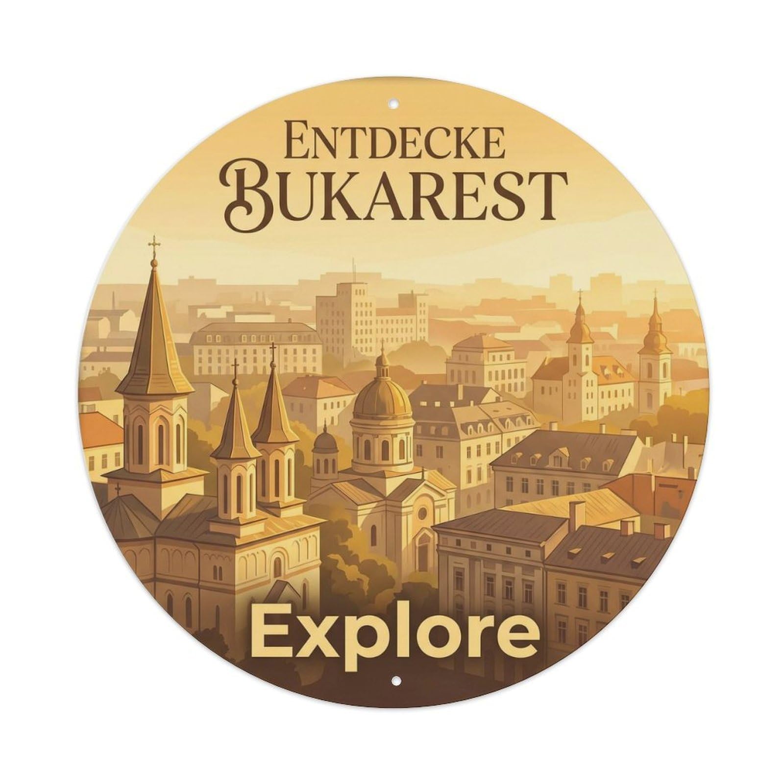 Fqcyn Style Vintage Travel Bucharest Cityscape Explore Metal Tin Sign