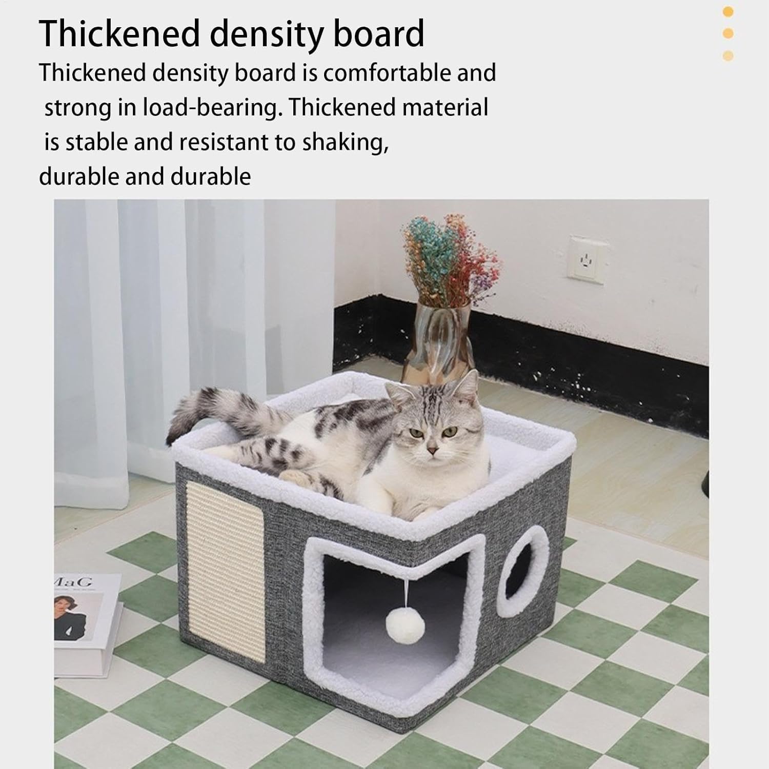 بيت قطط داخلي - سرير للقطط في الاماكن المغلقة نصف مغلق، سرير قطط مغطى بمنازل وشقق سكنية، بيت دافئ للقطط والحيوانات الاليفة والقطط الصغيرة