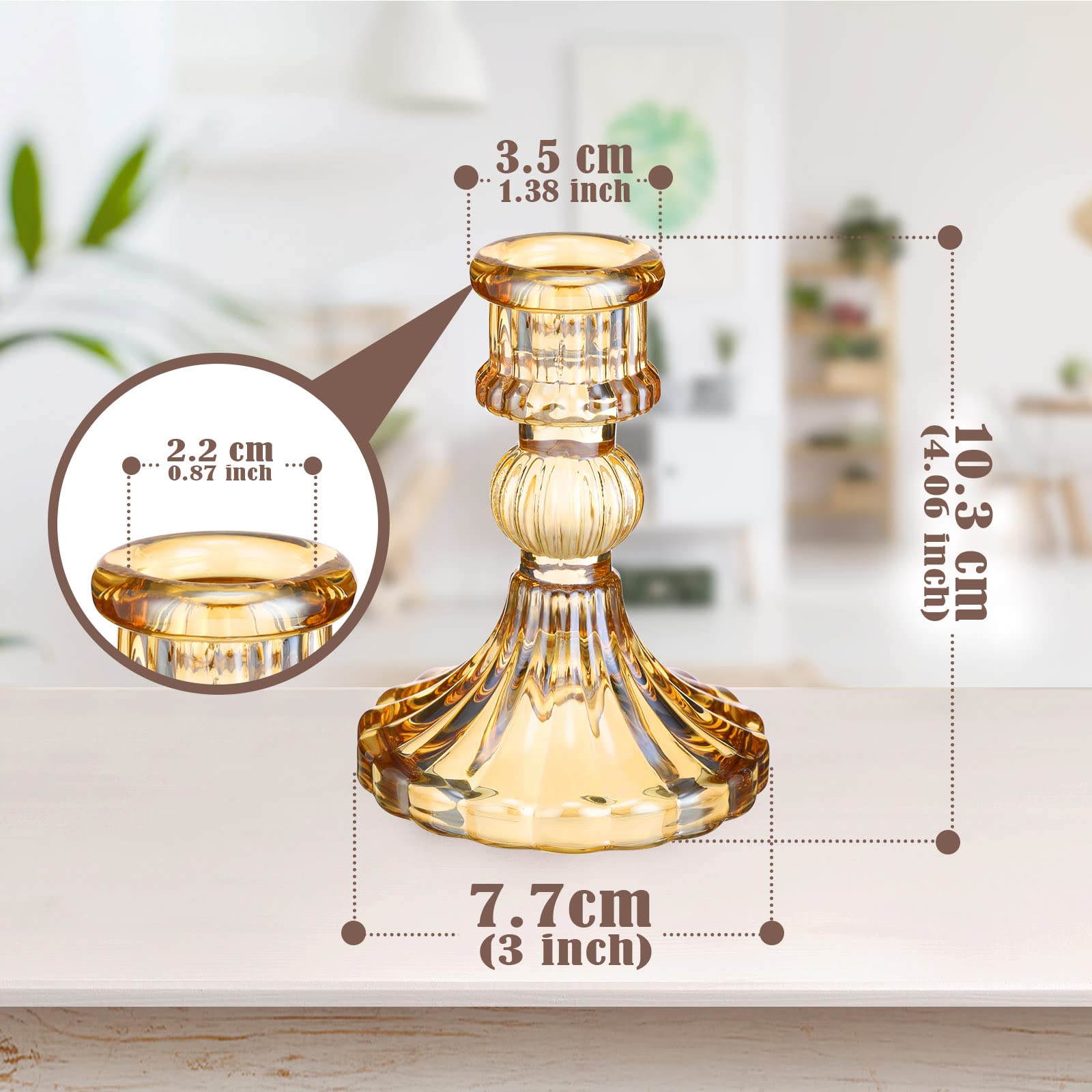 Mimorou 18 Set of Taper Candle Holder Gold Glass Candlestick Amber Crystal Candle Stick Stands for Valentine's Day Table Centerpiece Wedding Party Decorative Supplies