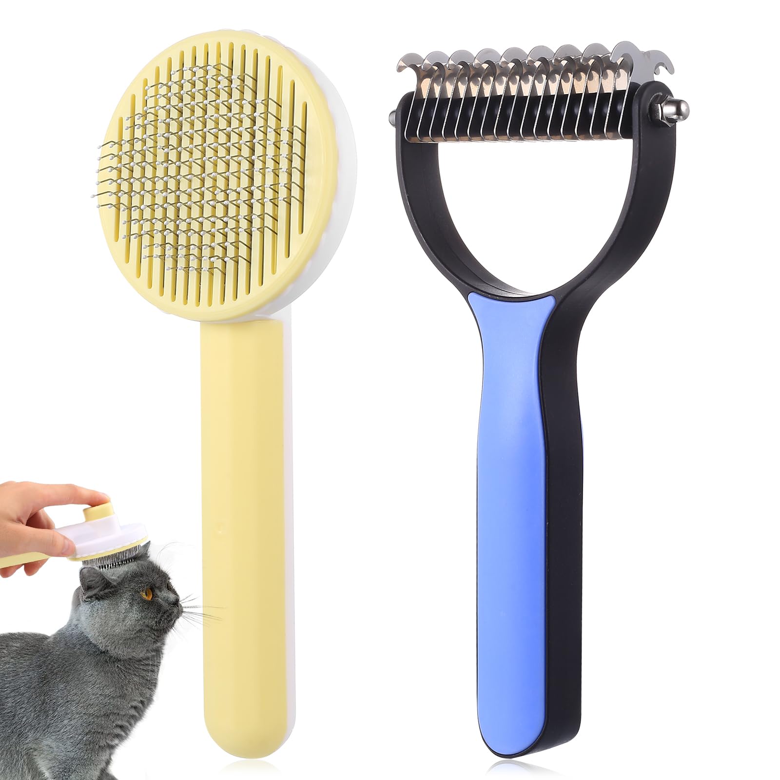 2 SetCat Grooming Brush Set, Cat Brush for Short Haired Cats & Long Haired Cats