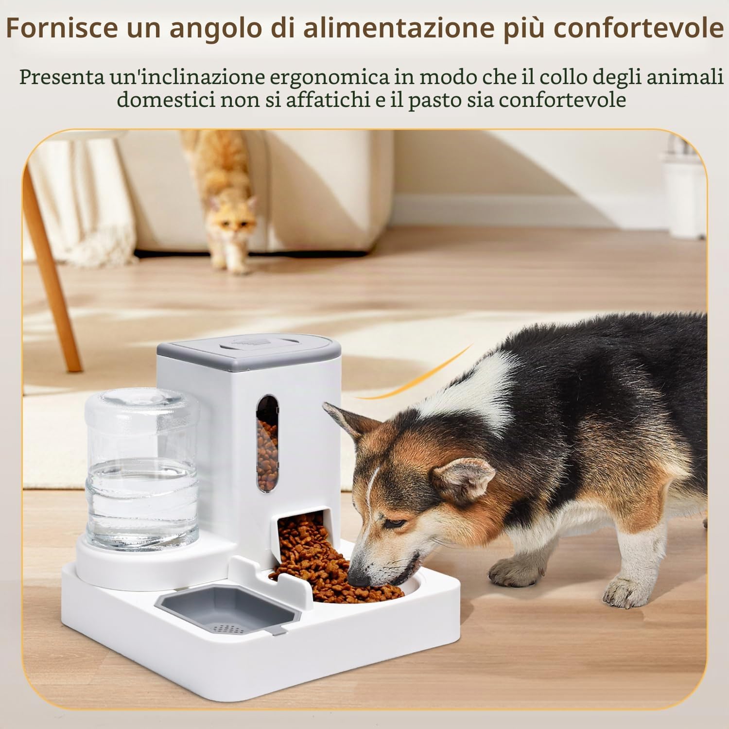 Nobleza Distributore Automatico e Distributore d'acqua per Gatti, Mangiatoia per Gatti a Gravità 2 in 1, 2,2L Dispenser Cibo Gatto e 1L Fontana d’Acqua, Dispenser Cibo Gatti Cani (Grigio)