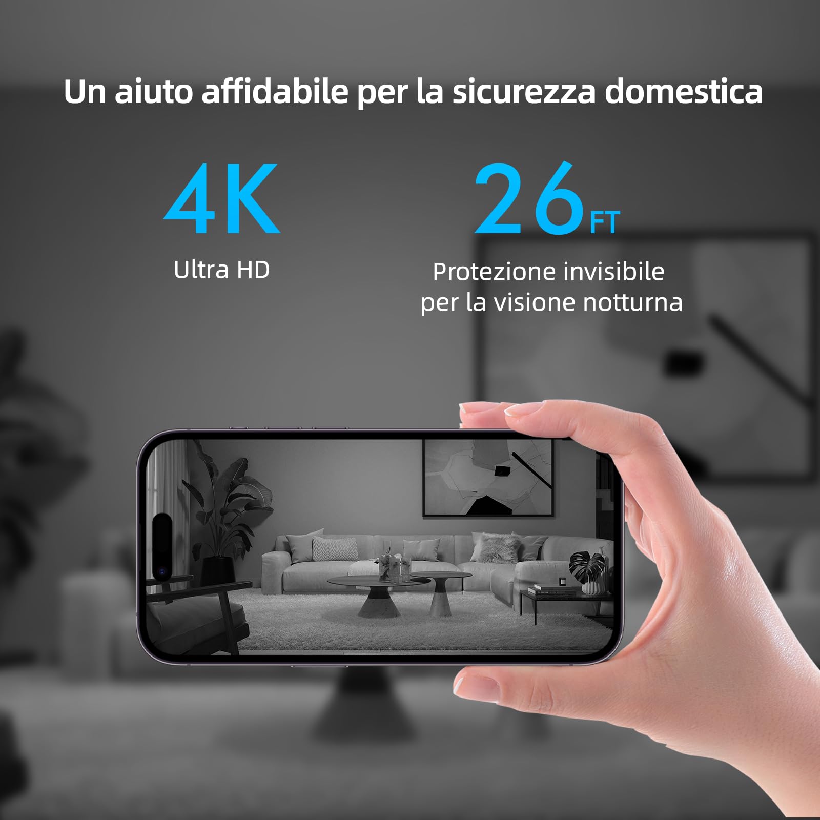 Telecamera Spia Nascosta,Telecamera di Sicurezza Domestica 4K WiFi, Microcamera Spia 3-in-1 con Altoparlante Bluetooth, Visione Notturna e Funzione Sveglia