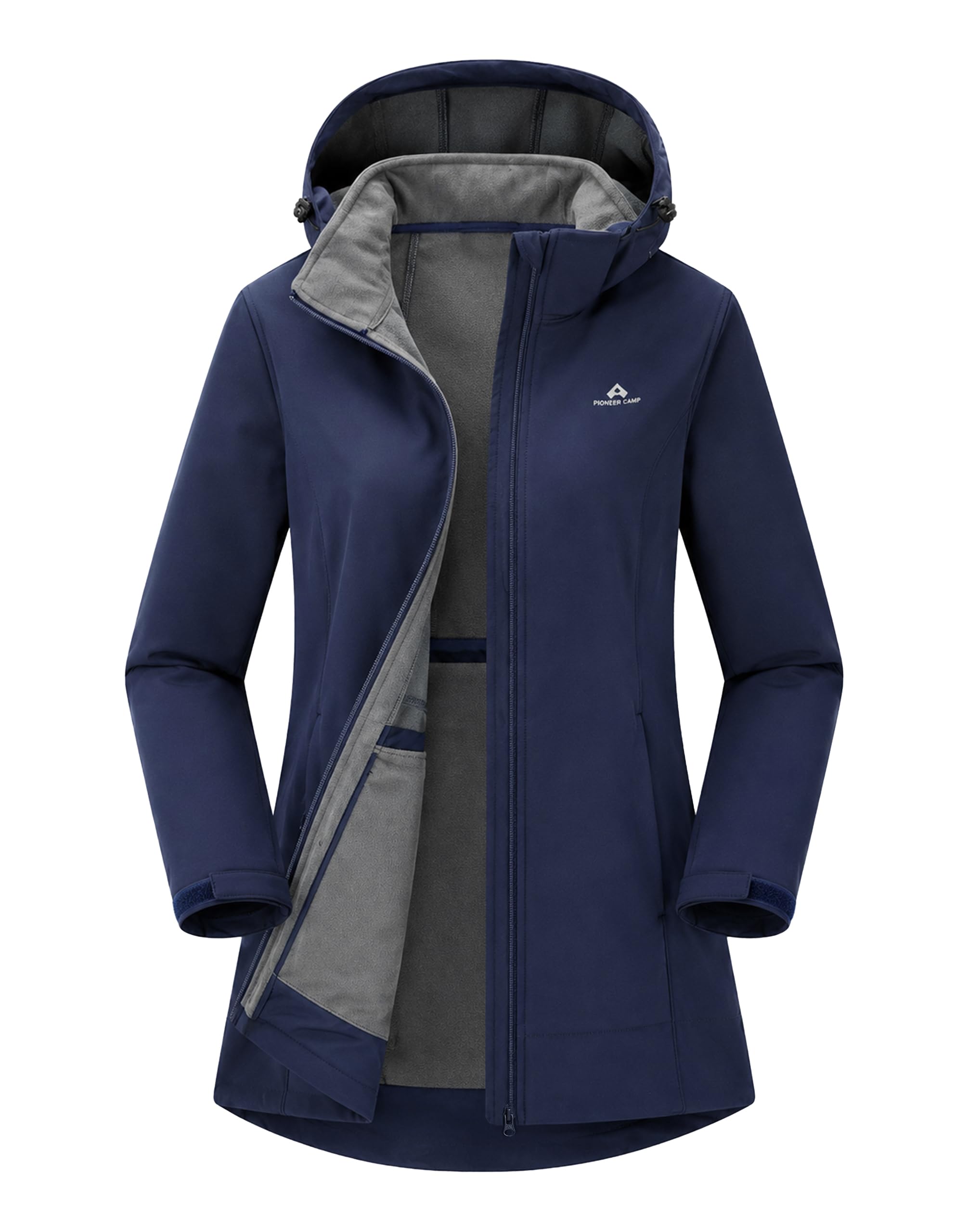 Pioneer Camp Softshelljacke für Damen Lang Softshellmantel Übergangsjacke | Wasserdicht & Winddicht Jackes Verstellbare Taille Regenparka mit ReißVerschluss Taschen für Wandern für Wandern Laufen
