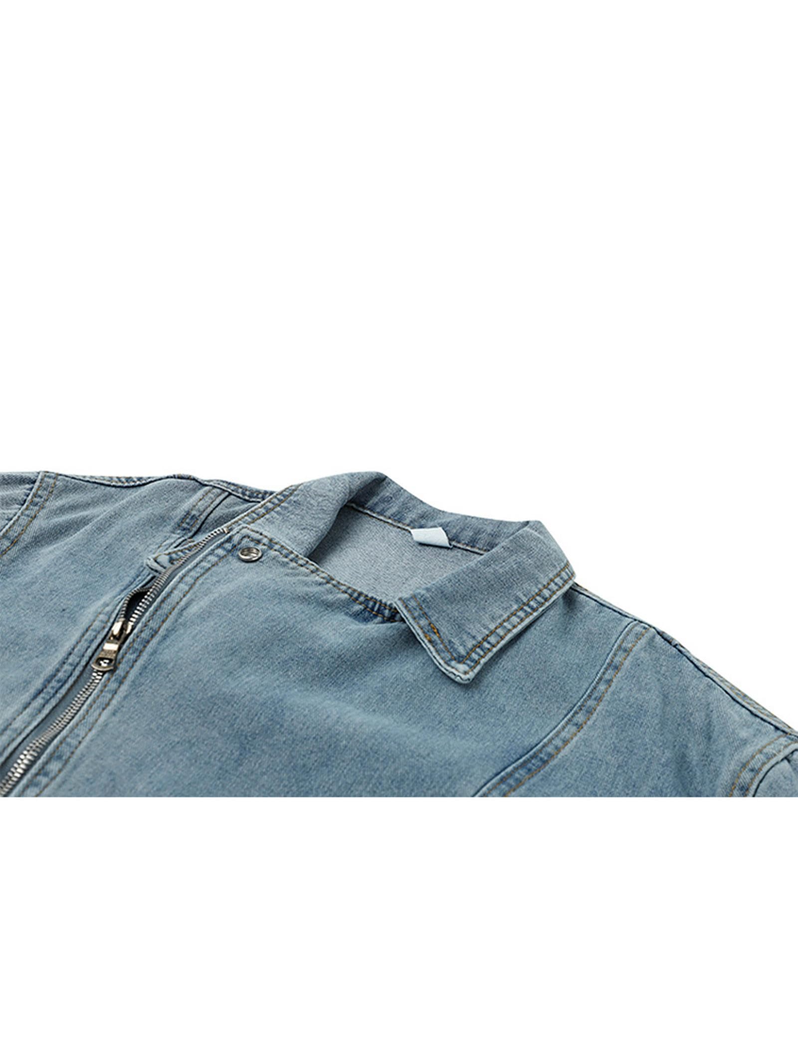 Chaqueta Vaquera para Mujer Chaqueta con Cremallera De Solapa De Motocicleta Retro Engrosada Moda Callejera Hip-Hop Chaqueta Vaquera Suelta Informal Versátil-Azul-XL