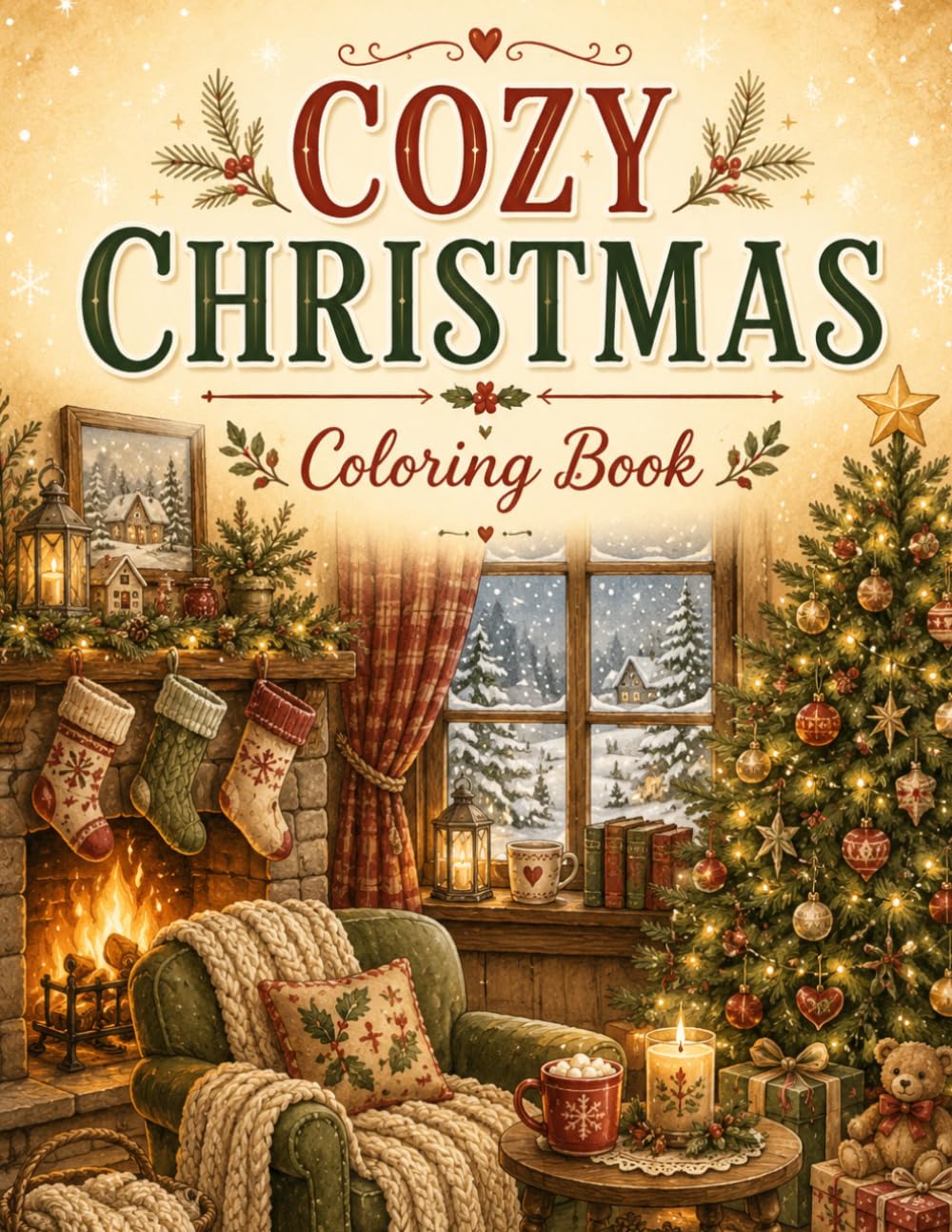 Cozy Christmas Coloring Book: Charming Fireside Scenes, Warm Holiday Moments, Festive Cottage Christmases, and Hygge Inspired Adult Coloring Pages for Stress Relief
