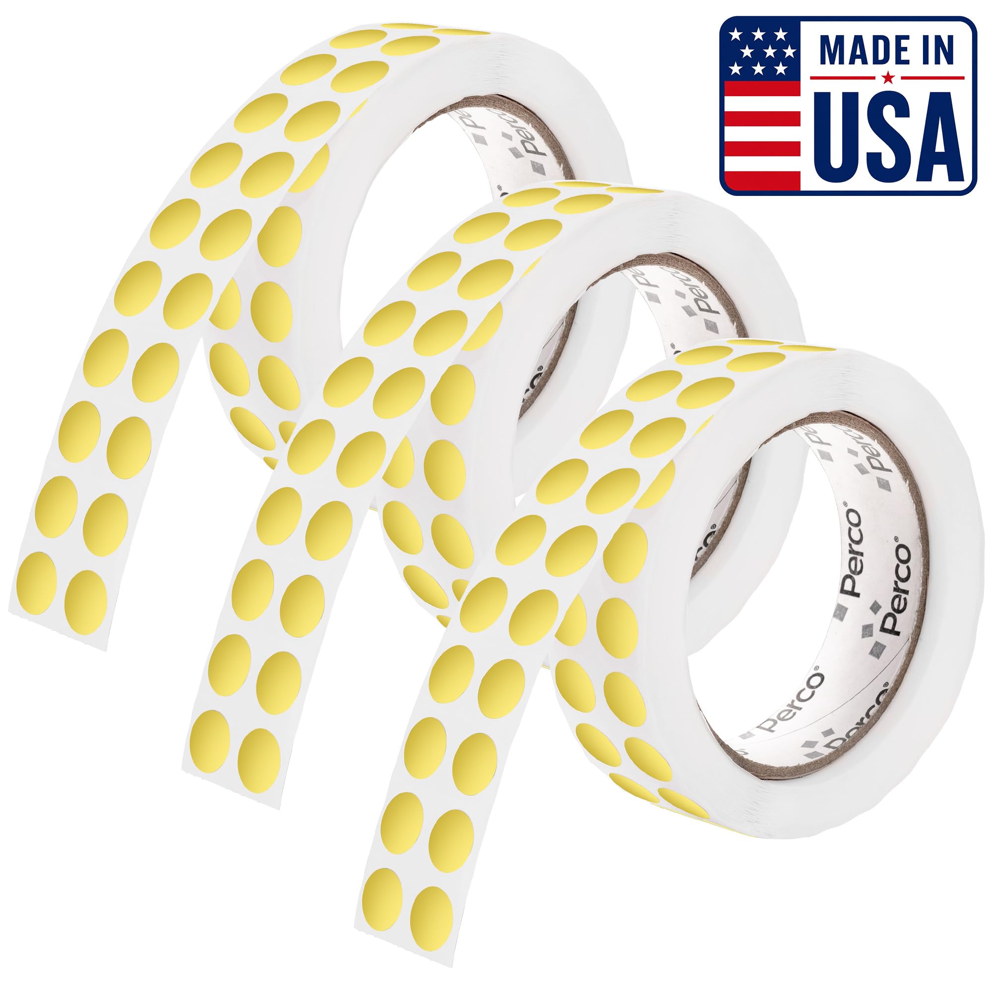Perco Metallic Gold Perforated Round Circle Dot Sticker 1/2-Inch Labels — 3 Rolls, 9,000 Stickers—Weddings, Invitations, Events for VIP Marking, Rewards &amp; Premium Accents, Strong Adhesive—Made in USA