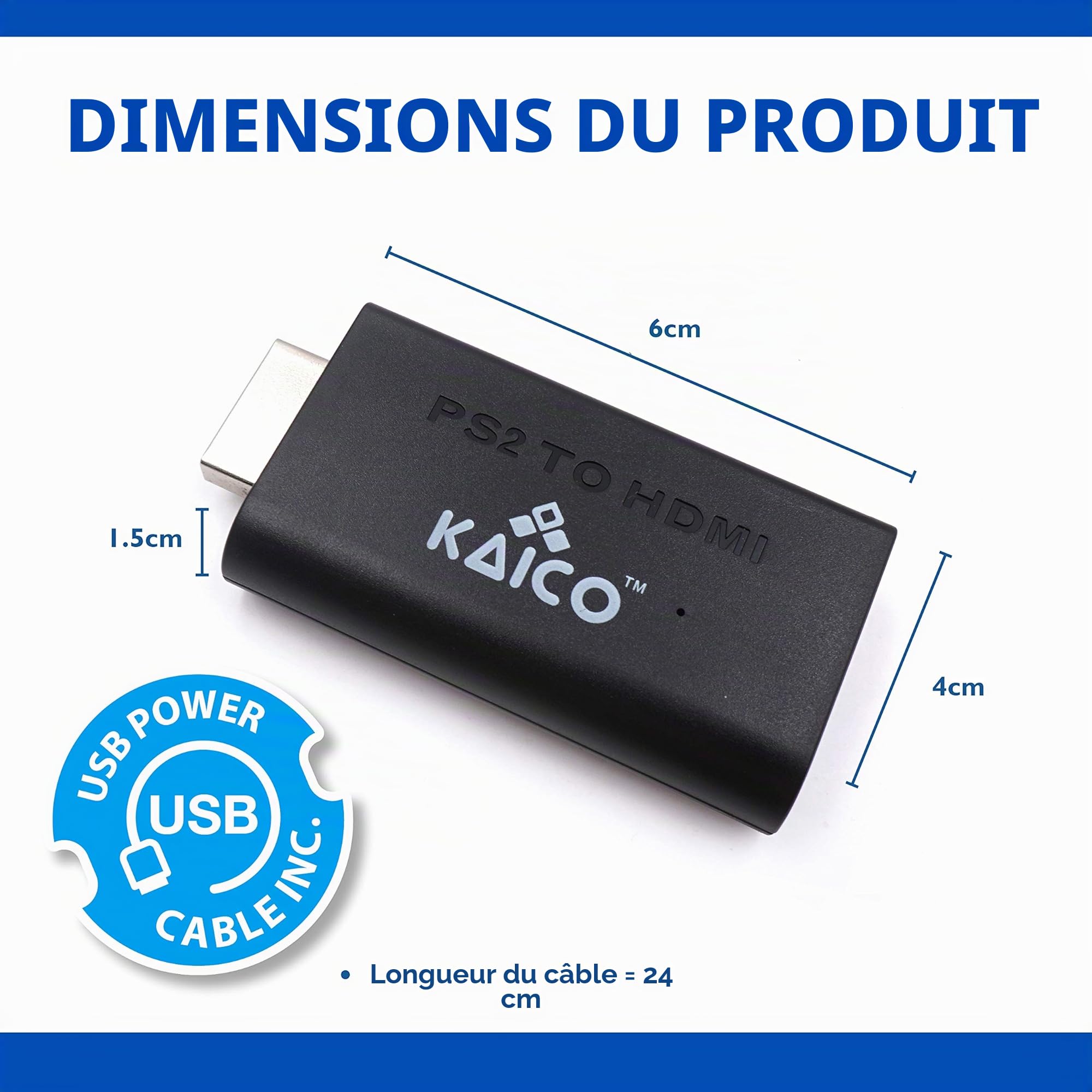 Kaico Edition - PS2 to HDMI Converter - Play PS2 on HDMI TV - Retro Gaming Adapter | Prend en charge 480i, 480p, 576i, 576p et 1080i, avec audio intégré, câble Micro USB et support 12 mois