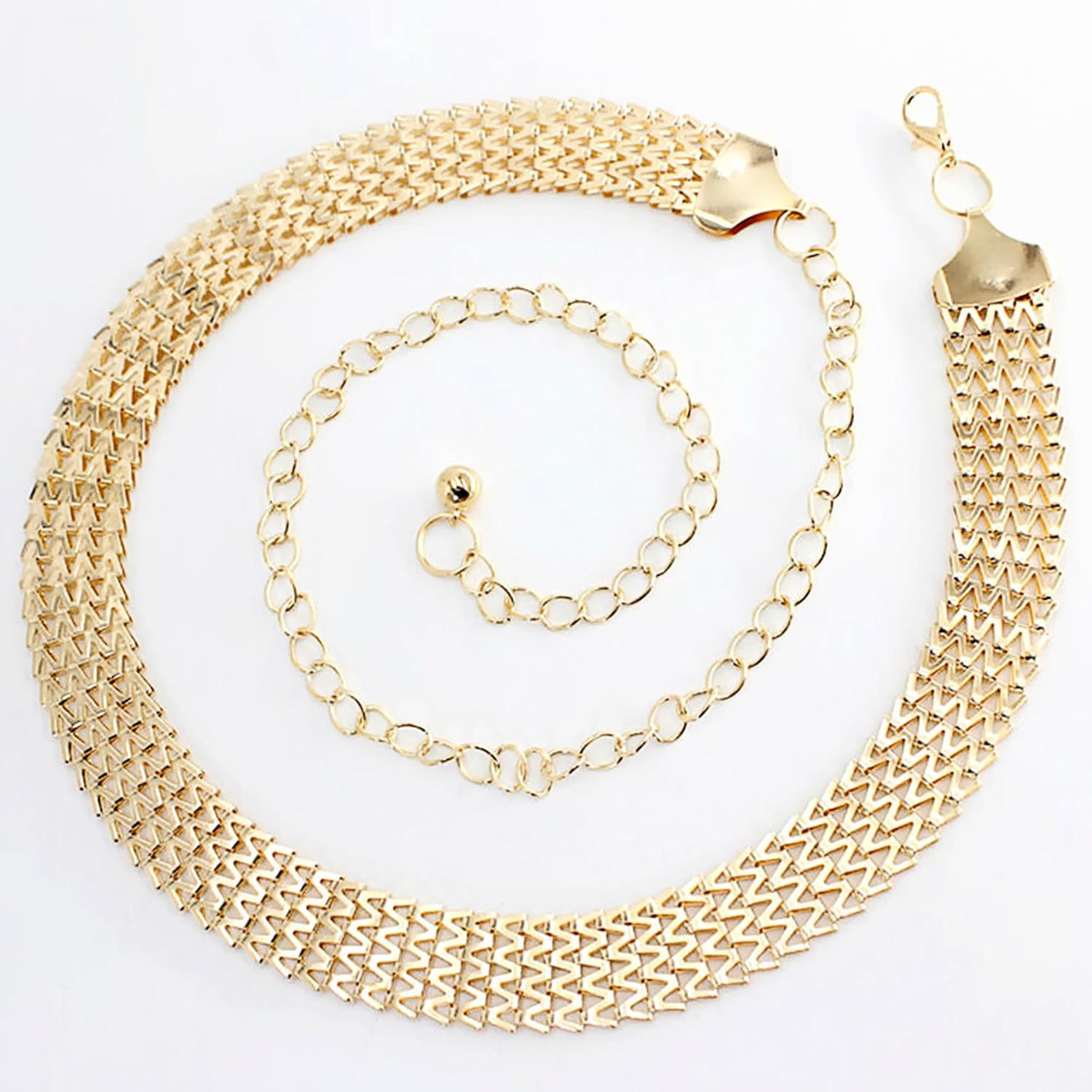 Women's Sparkly Gold Chain Belt 1in Wide Glitter Waist Belt for Wedding Dress Formal Waist 25" Upto 40" - Image 7