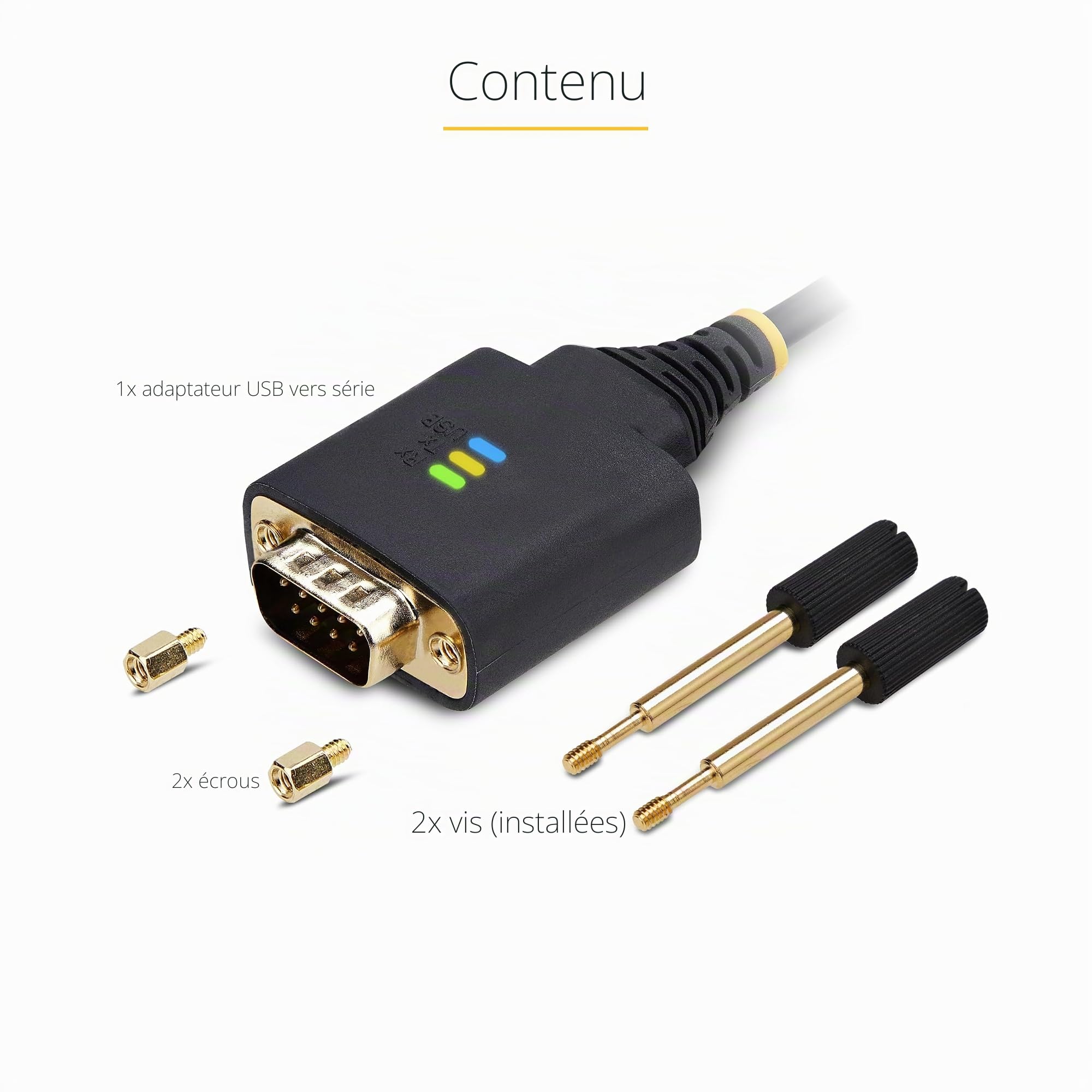StarTech Câble USB vers Série 2m, FTDI, DB9 RS232 (1P6FFC-USB-SERIAL) | Adaptateur USB-A, Retention COM, Voyants LED, Ecrous a vis DB9 interchangeables