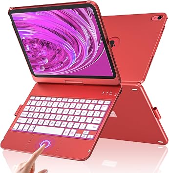 AMZCASE Touchpad Keyboard Case for iPad (A16) 11th 10th Generation, Backlit 360 Rotatable for iPad A16 Keyboard Case, Latop Cover for 10th Gen 10.9 2022 with Smart Wake/Up, Pencil Holder,Cinnabar Red