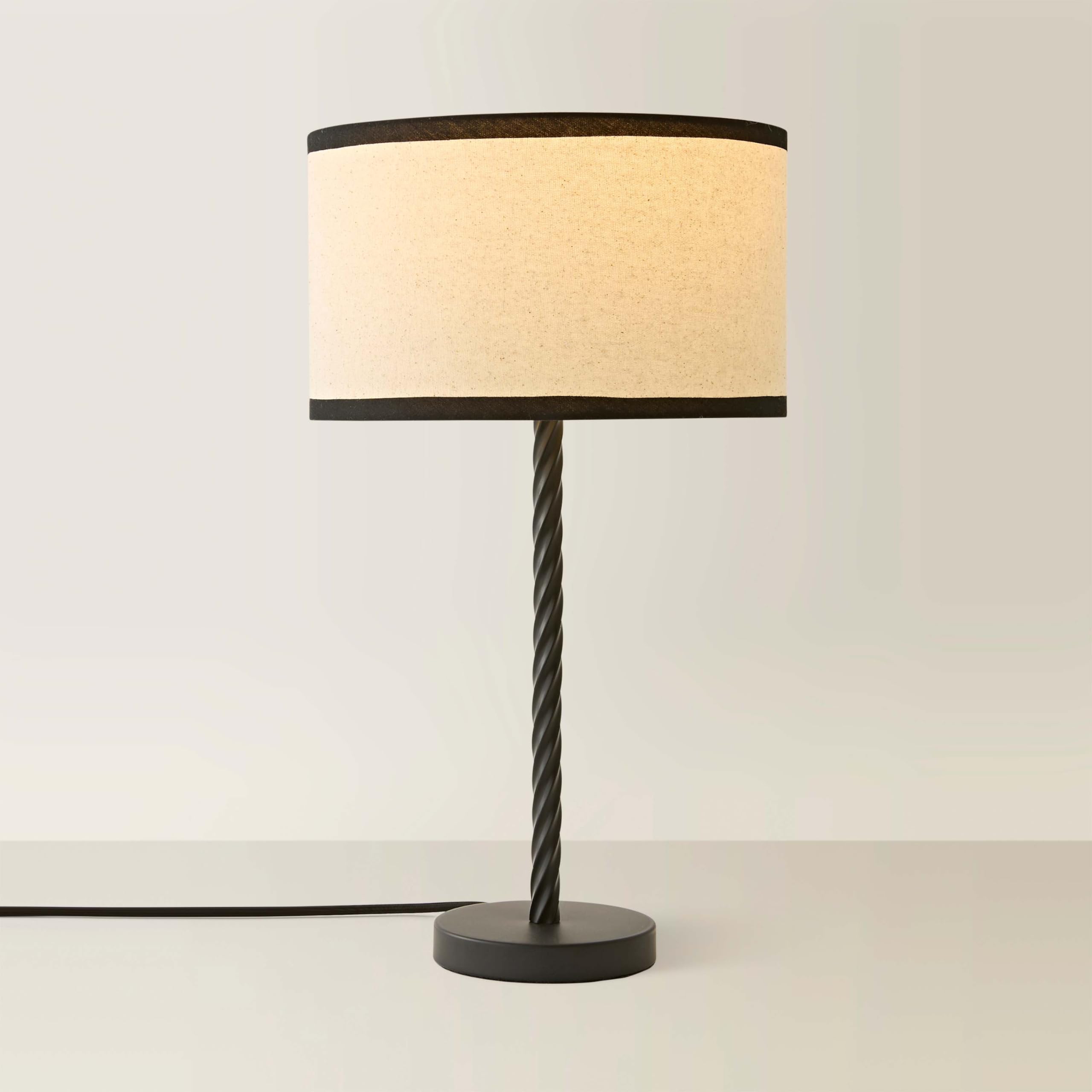 ValueLights | Maura Natural Linen Black Trim Drum Shade Matte Black Twist Table Lamp | Table Lamps, Home Décor & Improvement Essential