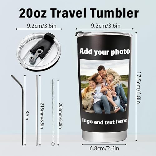 Miniatura 5 de Vaso de café personalizado con texto de imagen, vaso de café aislado de acero inoxidable personalizado de 20 onzas, regalos personalizados para el
