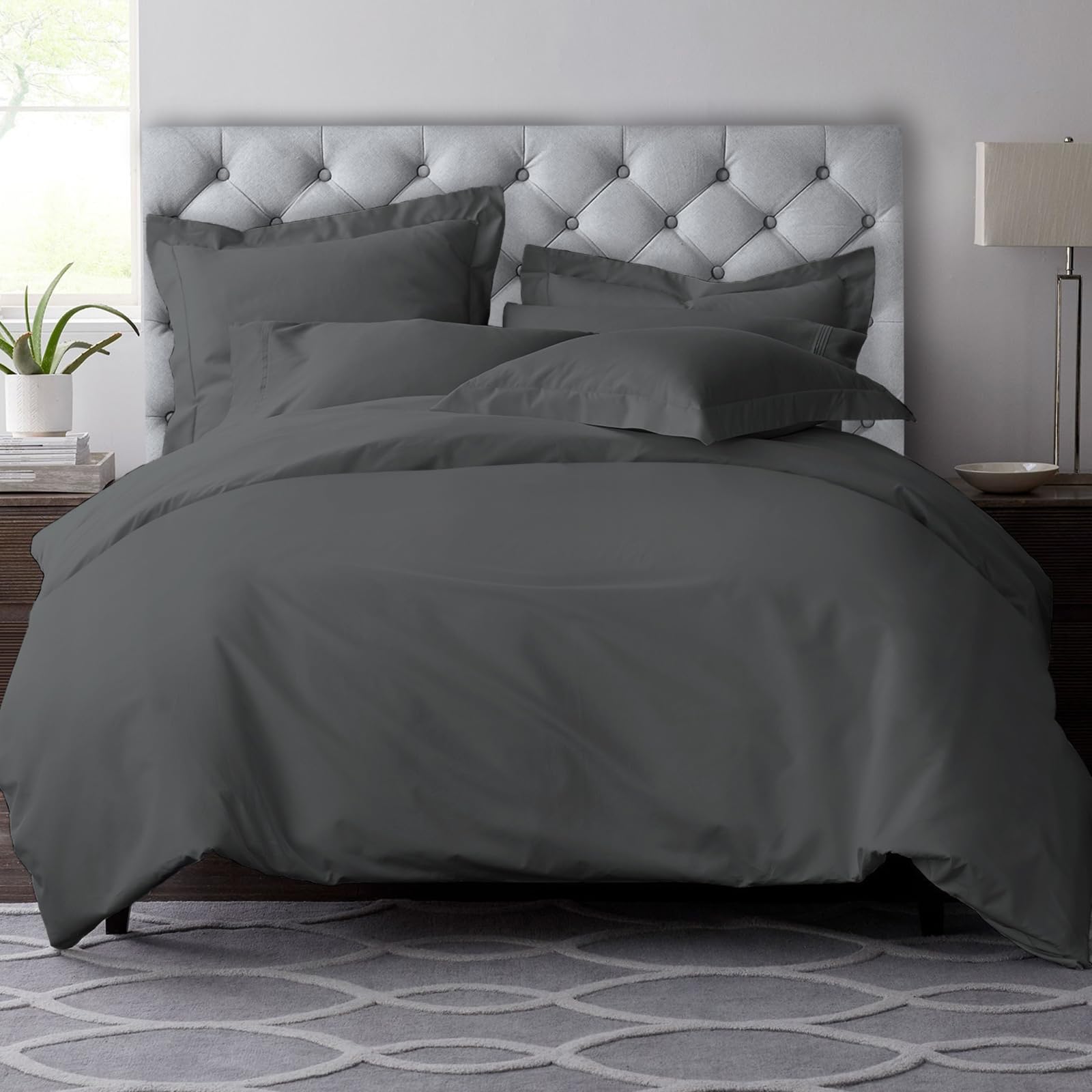 Pizuna Dark Grey Pure Combed Cotton Emperor Duvet Cover Sets 600 Thread Count 100% Long Staple Cotton Sateen Weave Duvet Cover 285 X 240 Cm With Button Closure (Emperor Bedding Set)