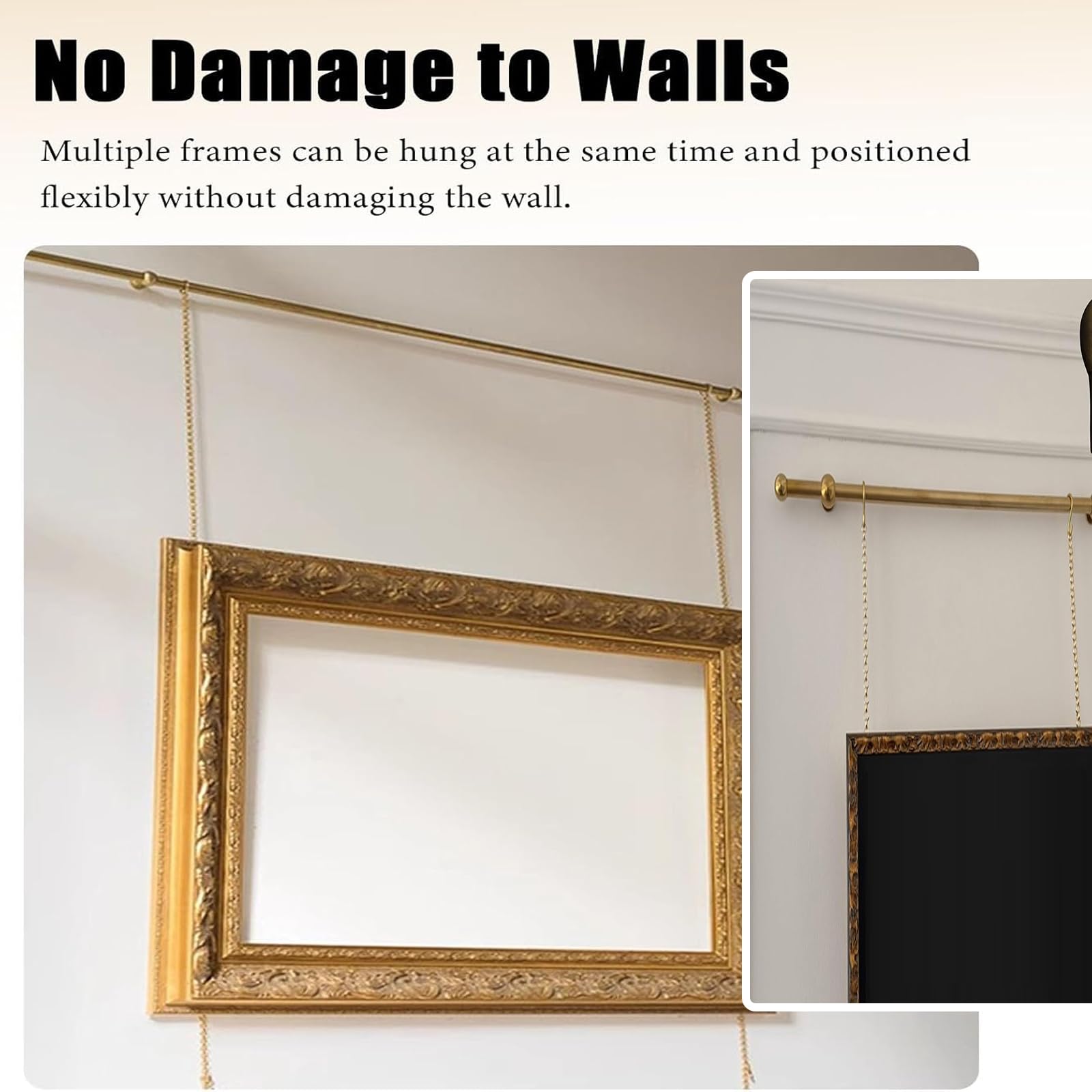 Kit de riel Decorativo para galería de Cuadros con Varillas y Cadenas de latón. (35.4in/0.9m/2.9ft)