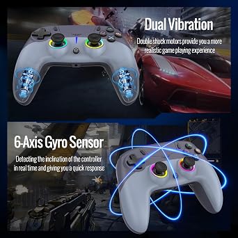 BETMI Wireless Controller for PS-5/Pro/Slim/PC (Blue/Gray) | Hall Effect Joystick & Trigger/Macro/6-Axis Gyro Sensor/Dual Vibration/Built-in Speaker/3.5mm Audio Jack/RGB Light