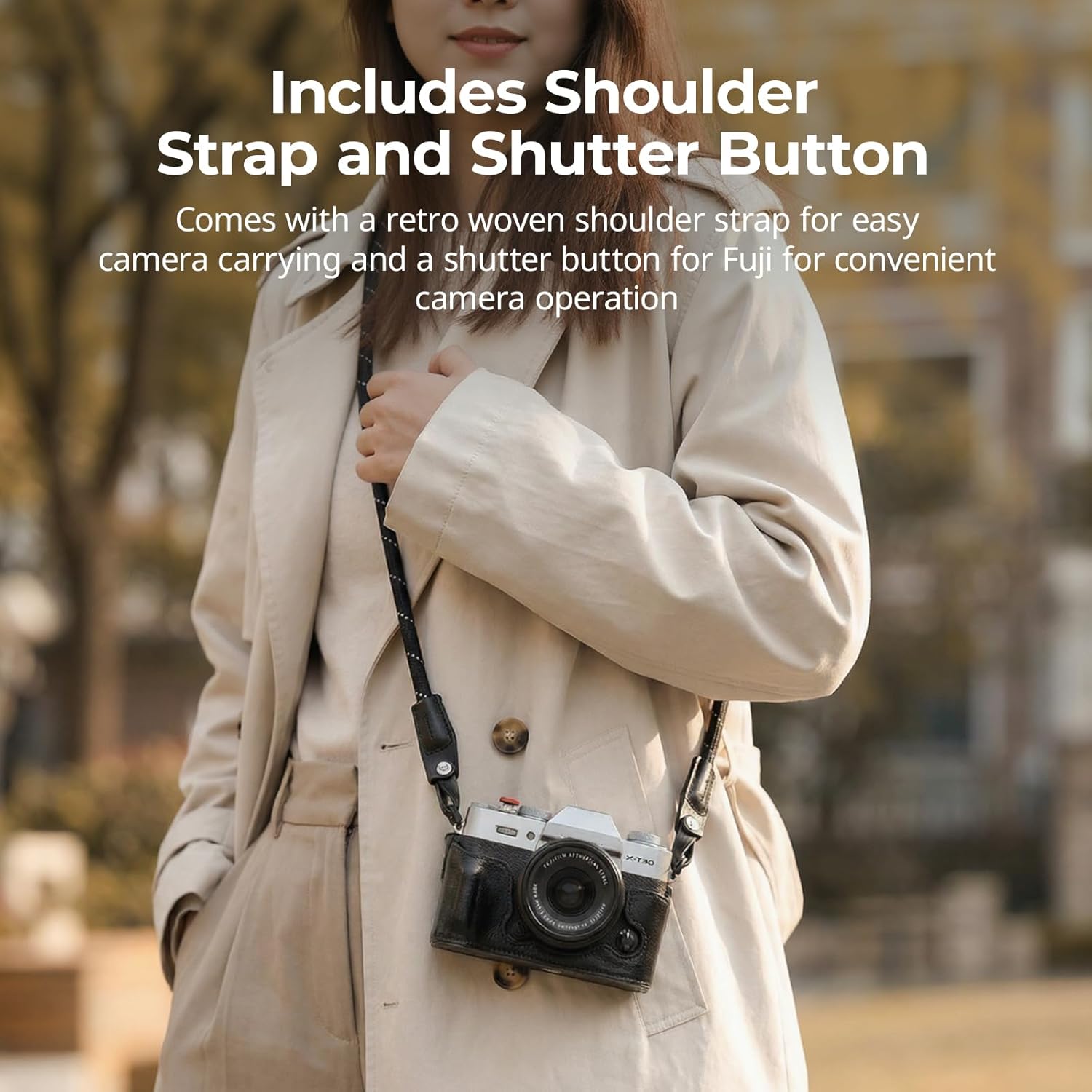 SMALLRIG X-T30 III Half Leather Case with Shoulder Strap for FUJIFILM X-T30 / X-T30 II/X-T30 III, Retro Style Camera Case with Aluminum Frame & Shutter Button Cap, Black - 5669