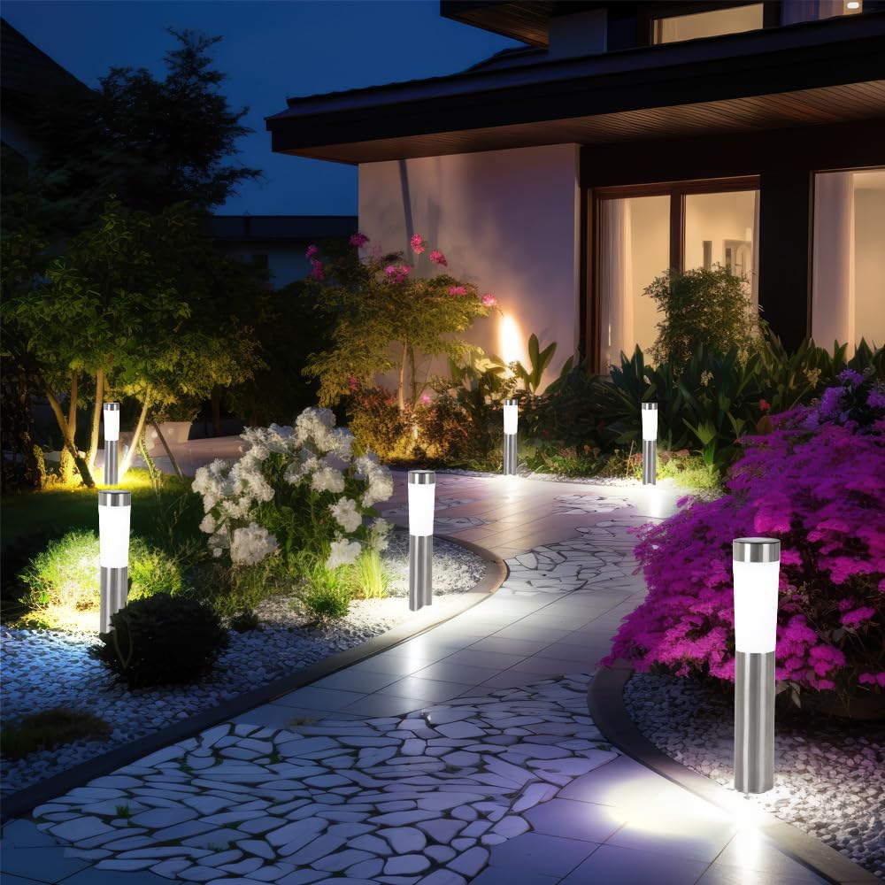 GLOBO Solarleuchte Edelstahl Außenlampe Erdspieß Solar Stecklampe Gartenleuchte, LED 0,06W, DxH 7,5x56 cm, 6er Set